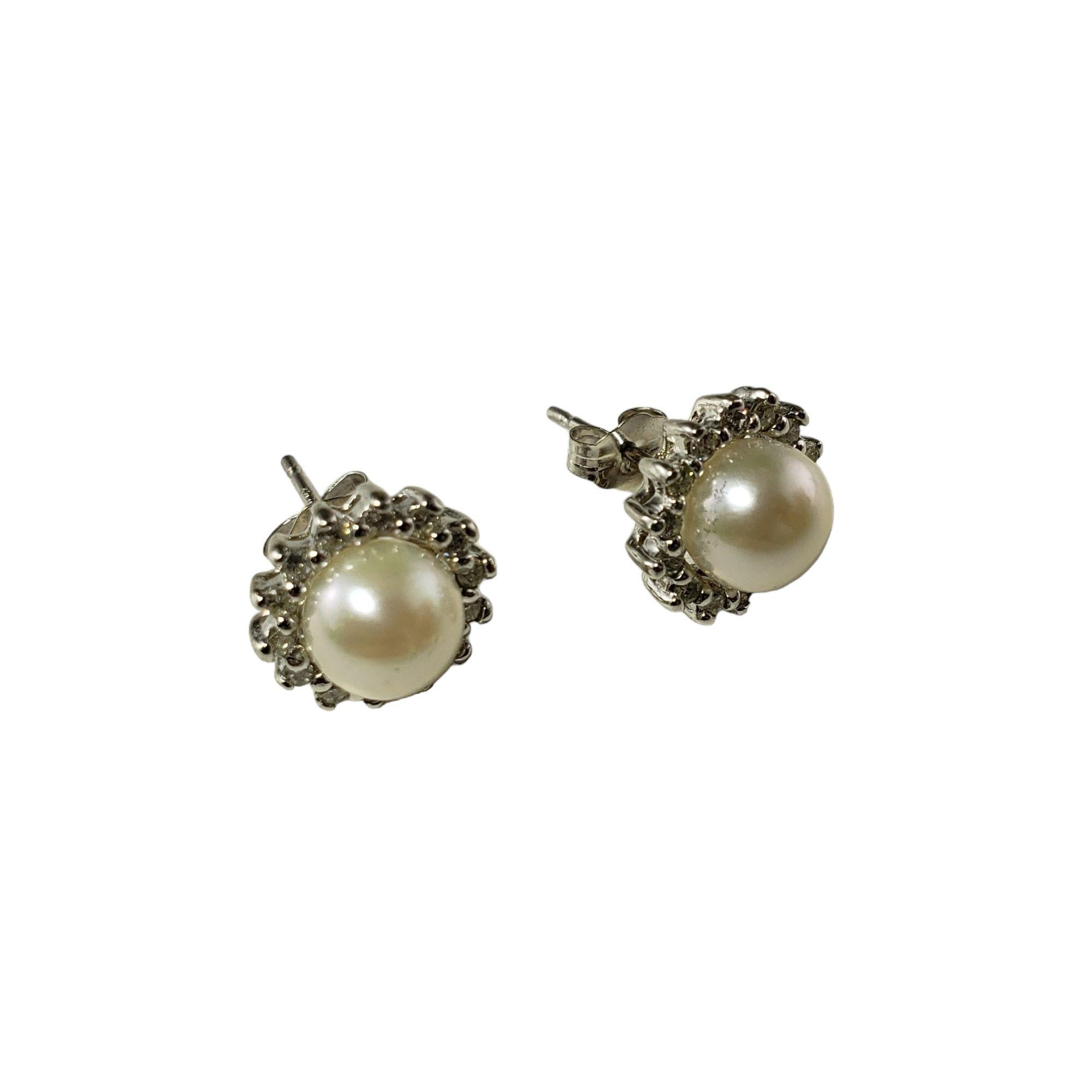 14 Karat White Gold Pearl and Diamond Earrings 2