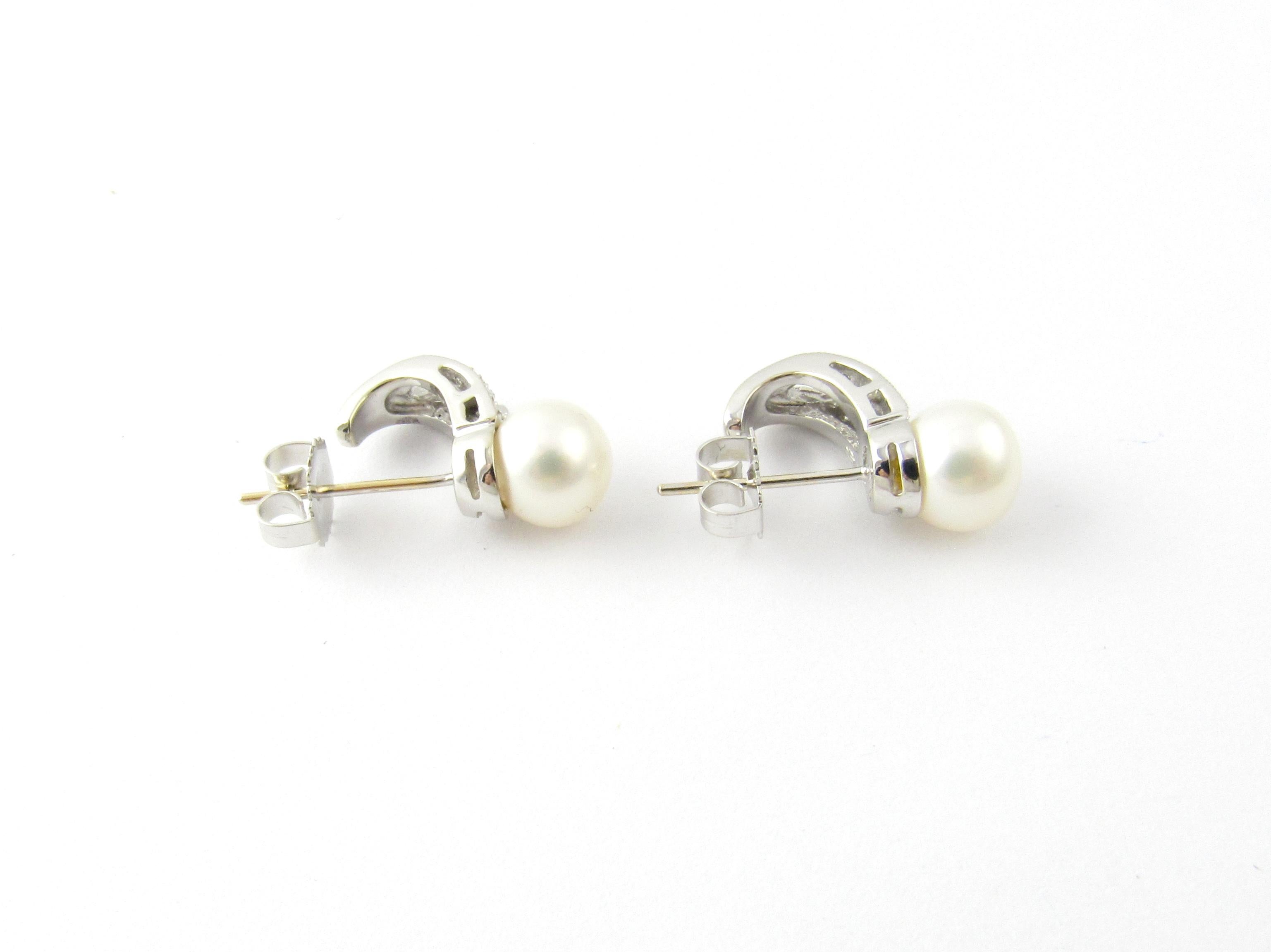 14 Karat White Gold Pearl and Diamond Earrings For Sale 3
