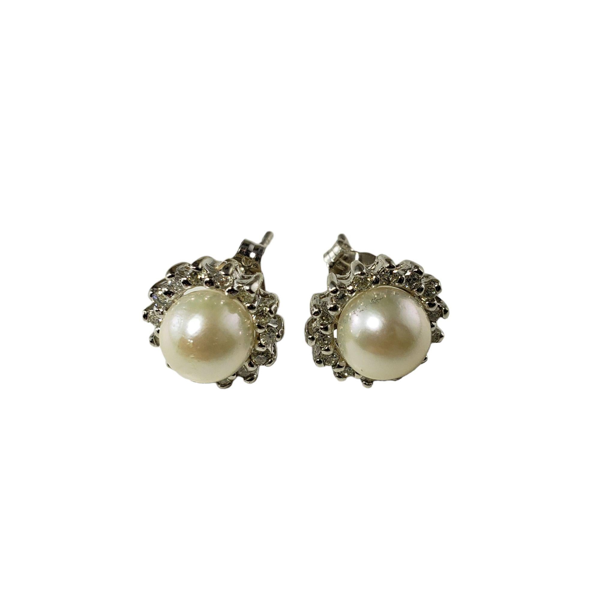 14 Karat White Gold Pearl and Diamond Earrings 3