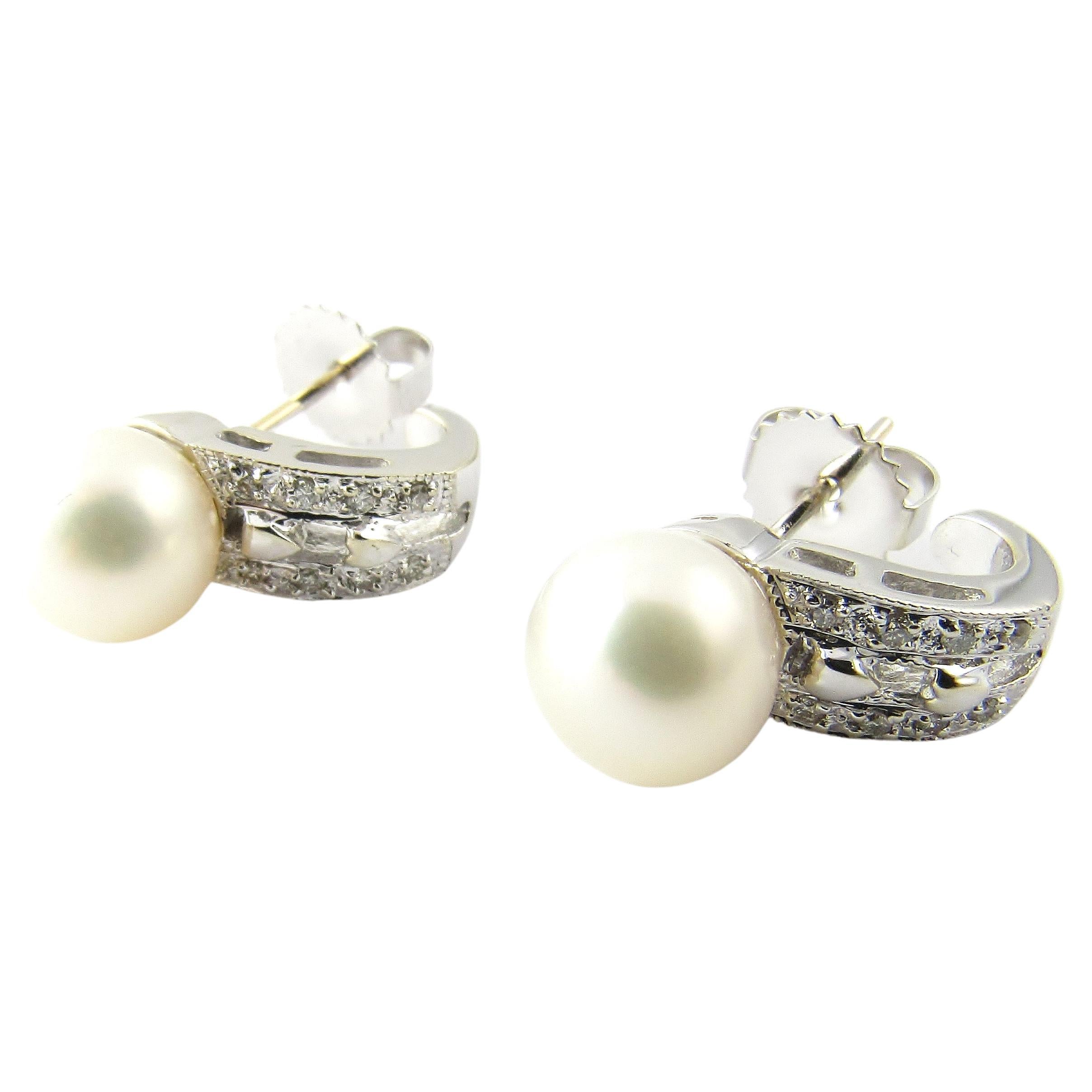 14 Karat White Gold Pearl and Diamond Earrings For Sale
