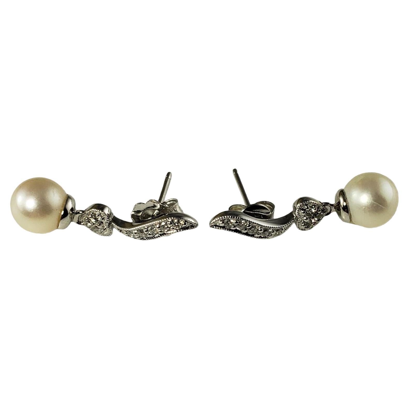  14 Karat White Gold Pearl and Diamond Earrings For Sale