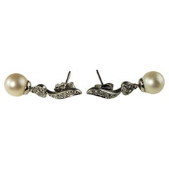 Vintage  14 Karat White Gold Pearl and Diamond Earrings
