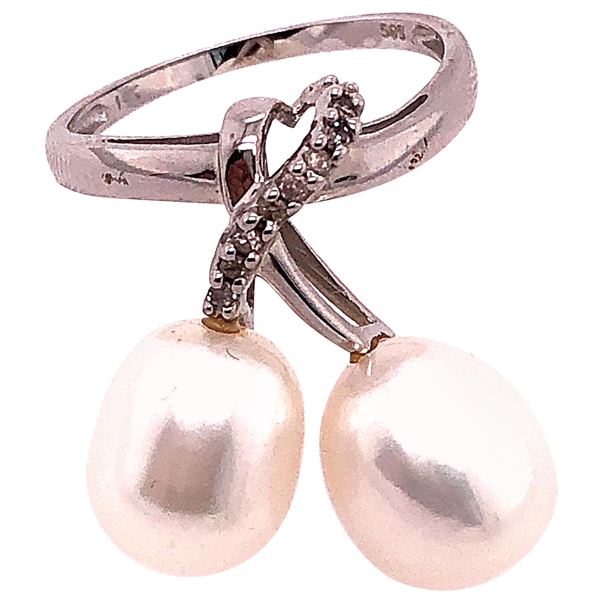 14 Karat White Gold Pearl and Diamond Freeform Ring For Sale