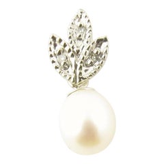 14 Karat White Gold Pearl and Diamond Pendant
