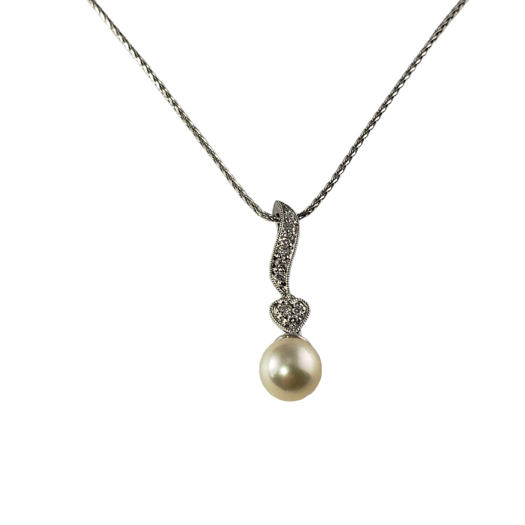 Women's 14 Karat White Gold Pearl and Diamond Pendant Necklace For Sale