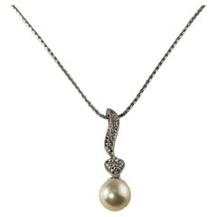 14 Karat White Gold Pearl and Diamond Pendant Necklace