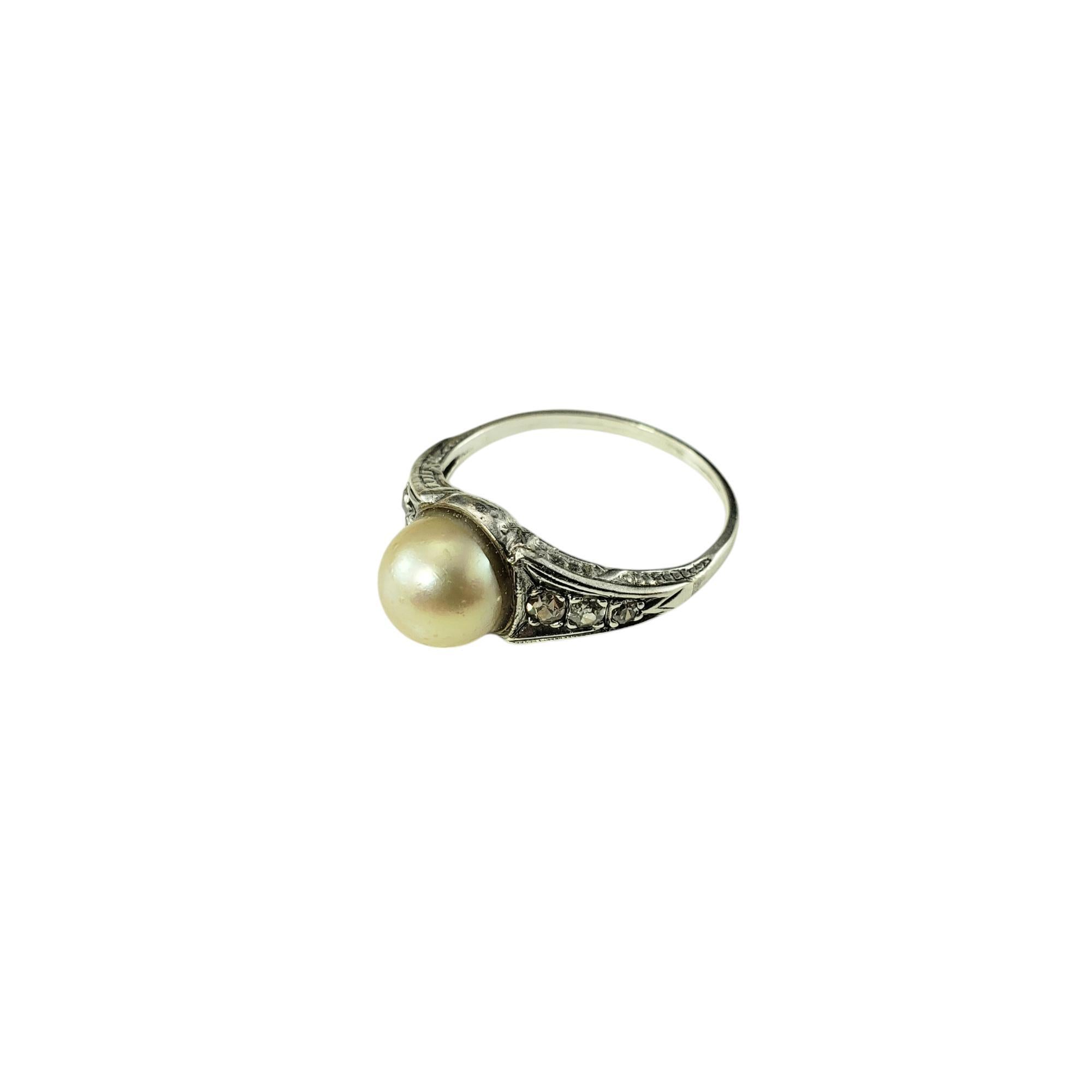 Old Mine Cut 14 Karat White Gold Pearl and Diamond Ring #19917 For Sale