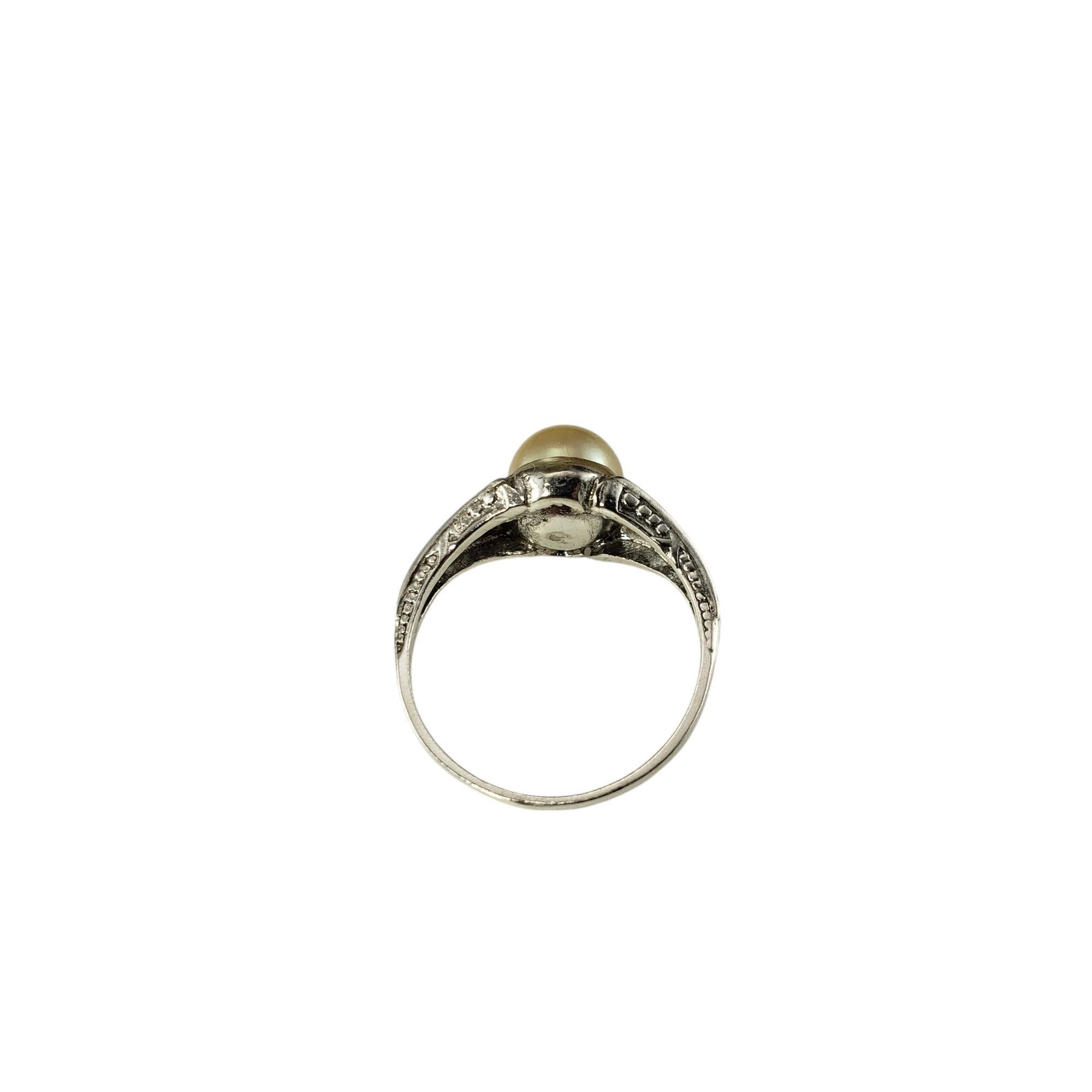 Women's 14 Karat White Gold Pearl and Diamond Ring #19917 For Sale