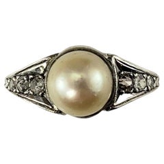 Bague en or blanc 14 carats avec perles et diamants #19917