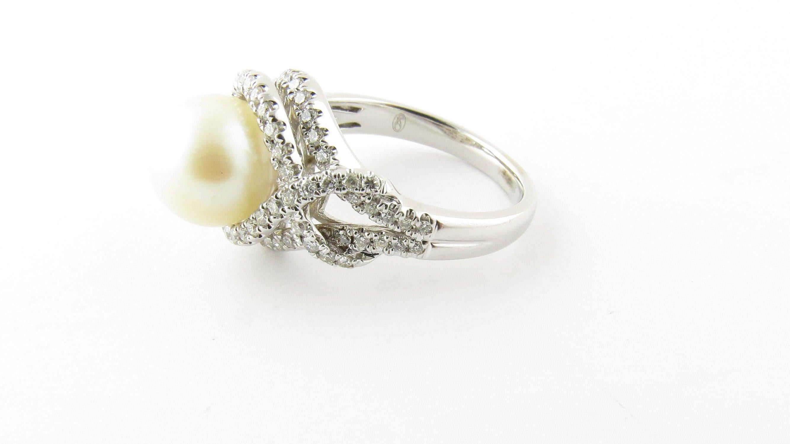 Women's 14 Karat White Gold Pearl and Diamond Ring