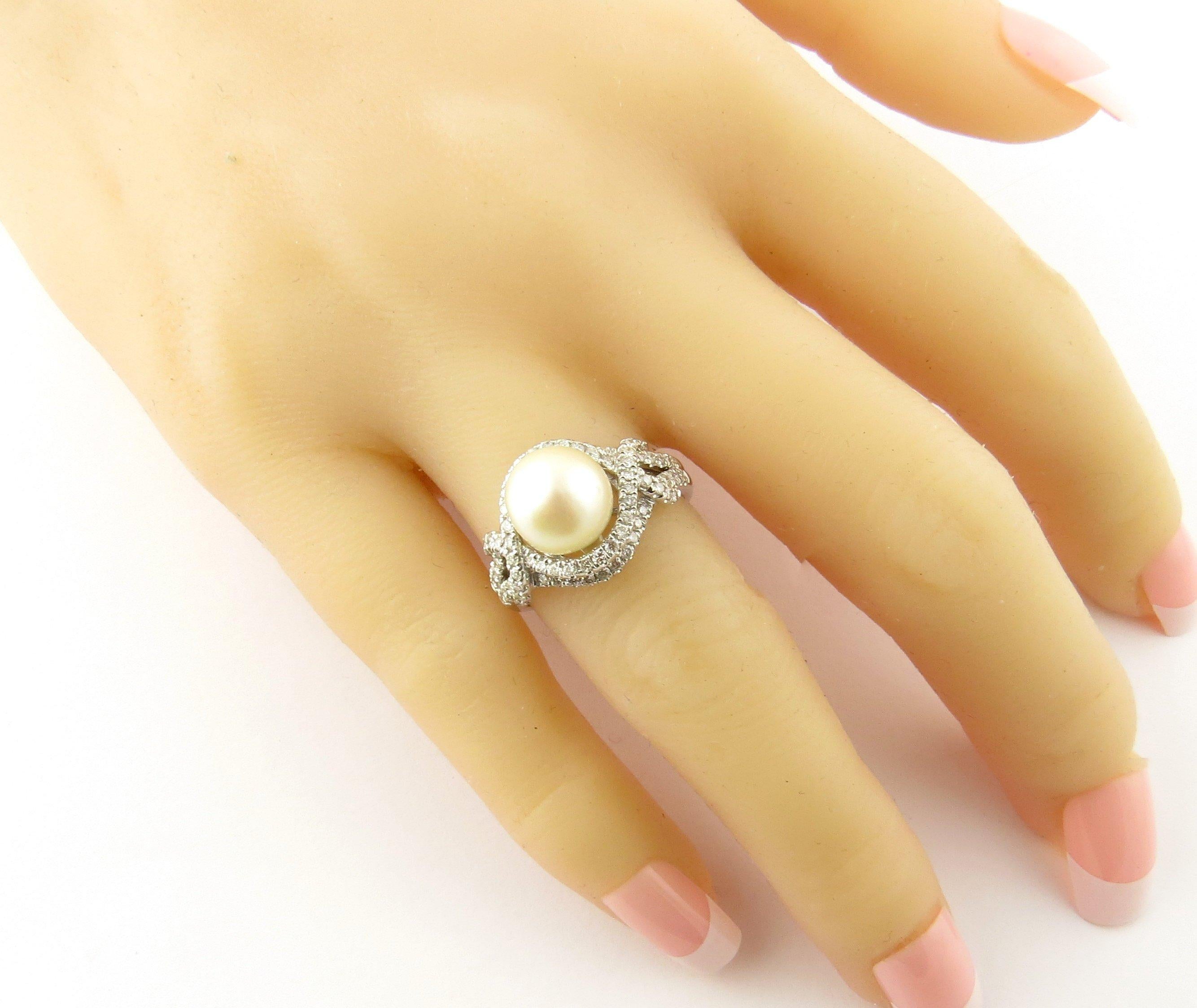 14 Karat White Gold Pearl and Diamond Ring 3