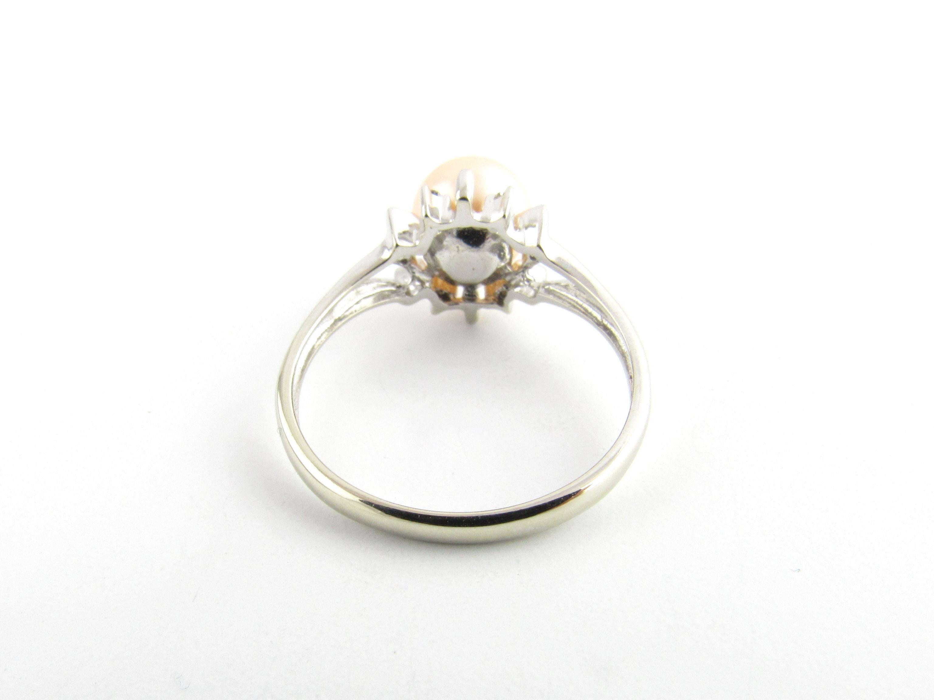Round Cut 14 Karat White Gold Pearl and Diamond Ring