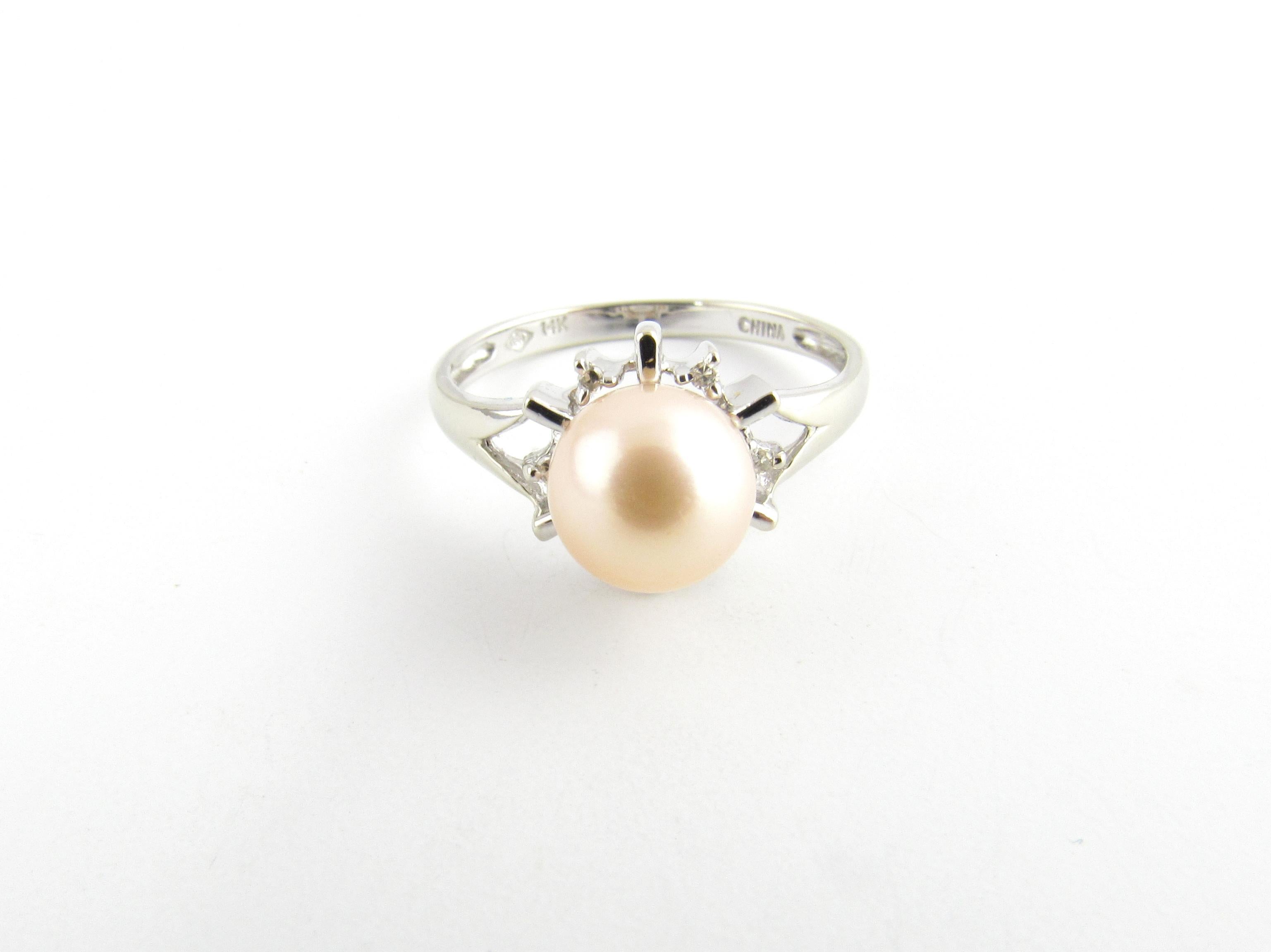 Women's 14 Karat White Gold Pearl and Diamond Ring