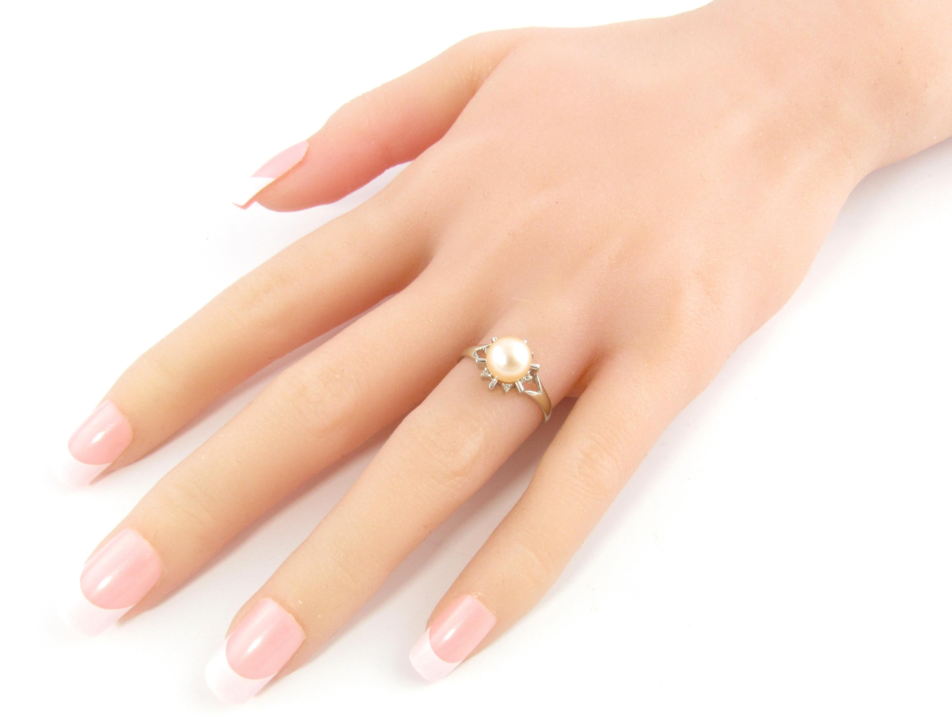 14 Karat White Gold Pearl and Diamond Ring 1