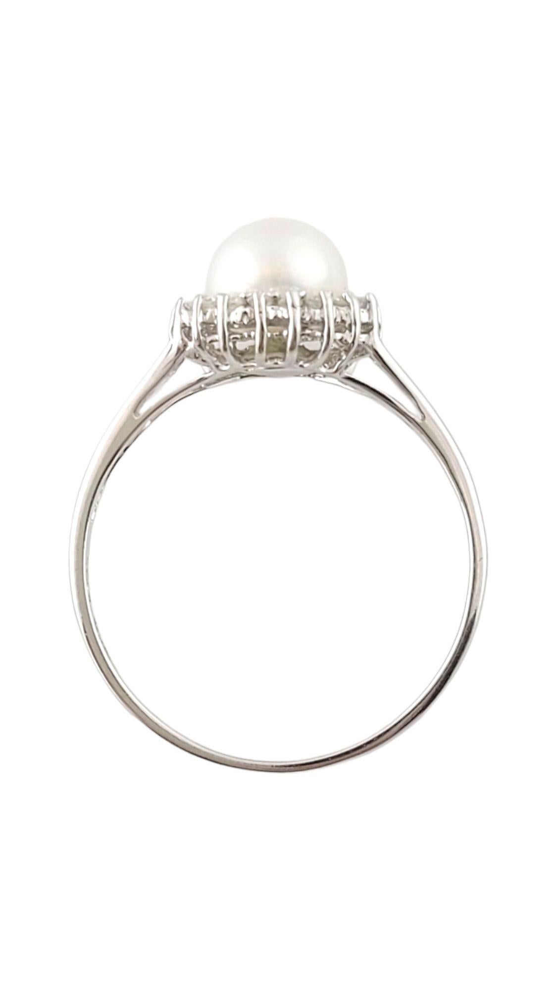 Round Cut 14 Karat White Gold Pearl and Diamond Ring Size 9.25 #14971 For Sale