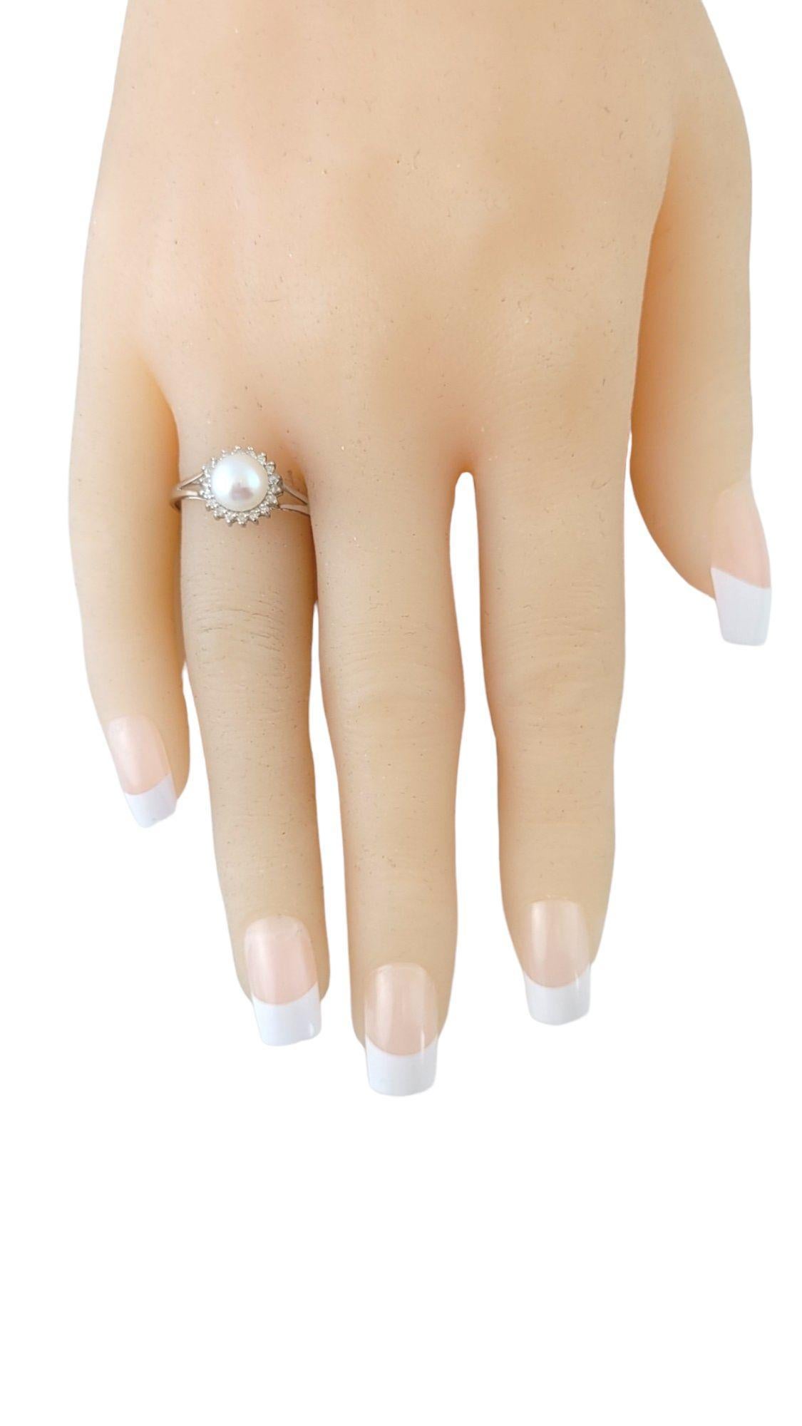 Women's 14 Karat White Gold Pearl and Diamond Ring Size 9.25 #14971 For Sale