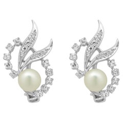 14 Karat White Gold Pearl and Diamond Spray Earrings