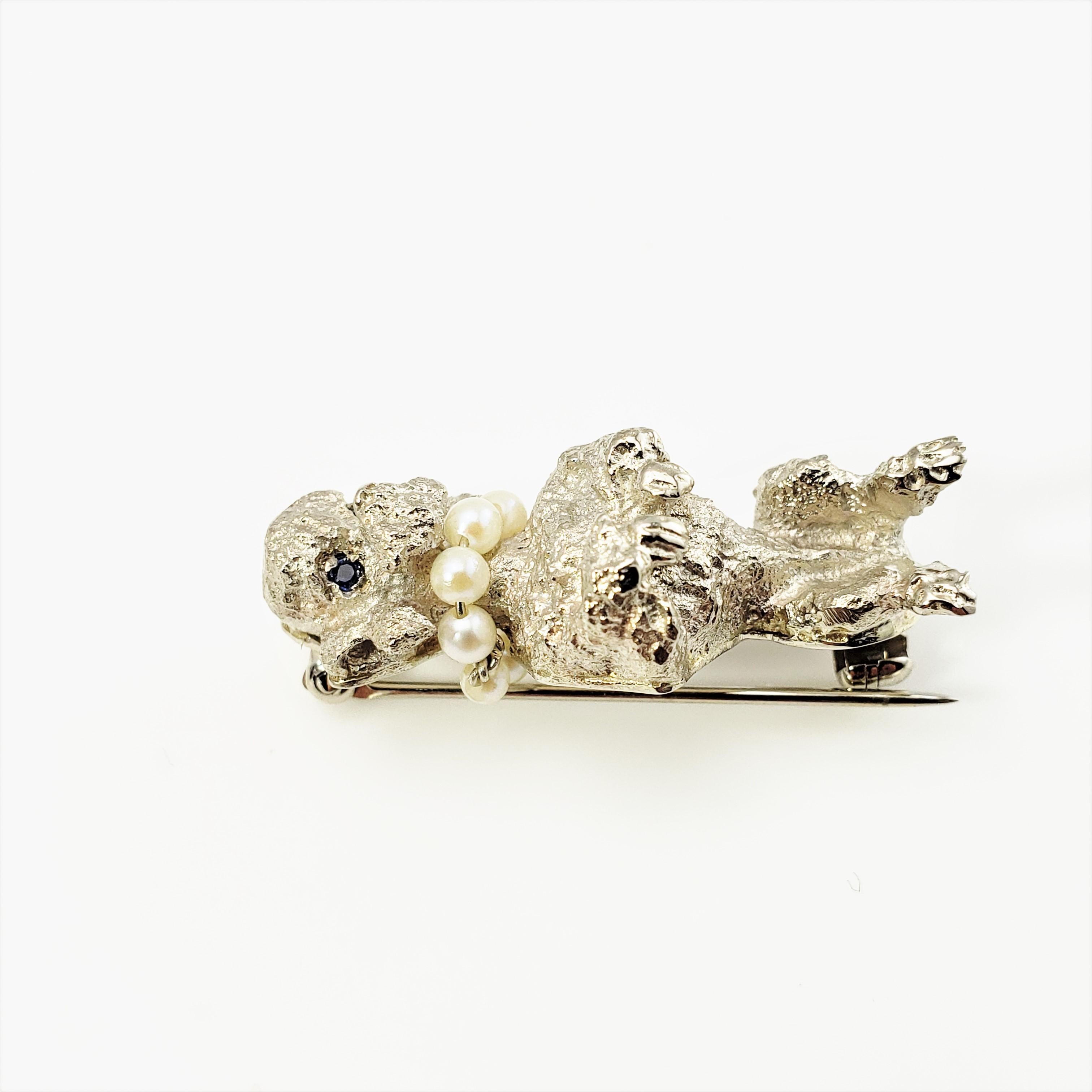 14 Karat White Gold, Pearl and Sapphire Poodle Brooch/Pin In Good Condition In Washington Depot, CT