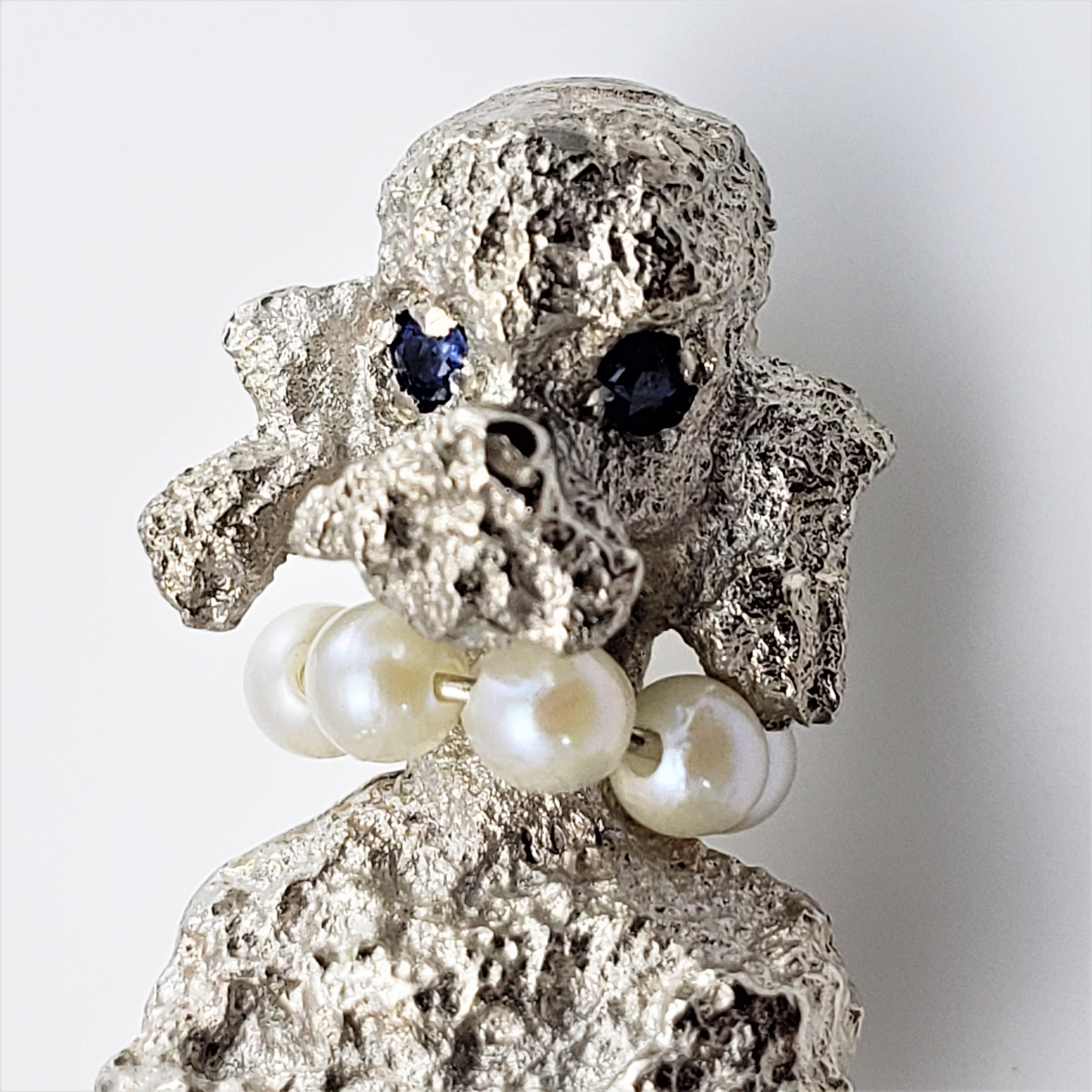 14 Karat White Gold, Pearl and Sapphire Poodle Brooch/Pin 2