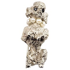 14 Karat White Gold, Pearl and Sapphire Poodle Brooch/Pin