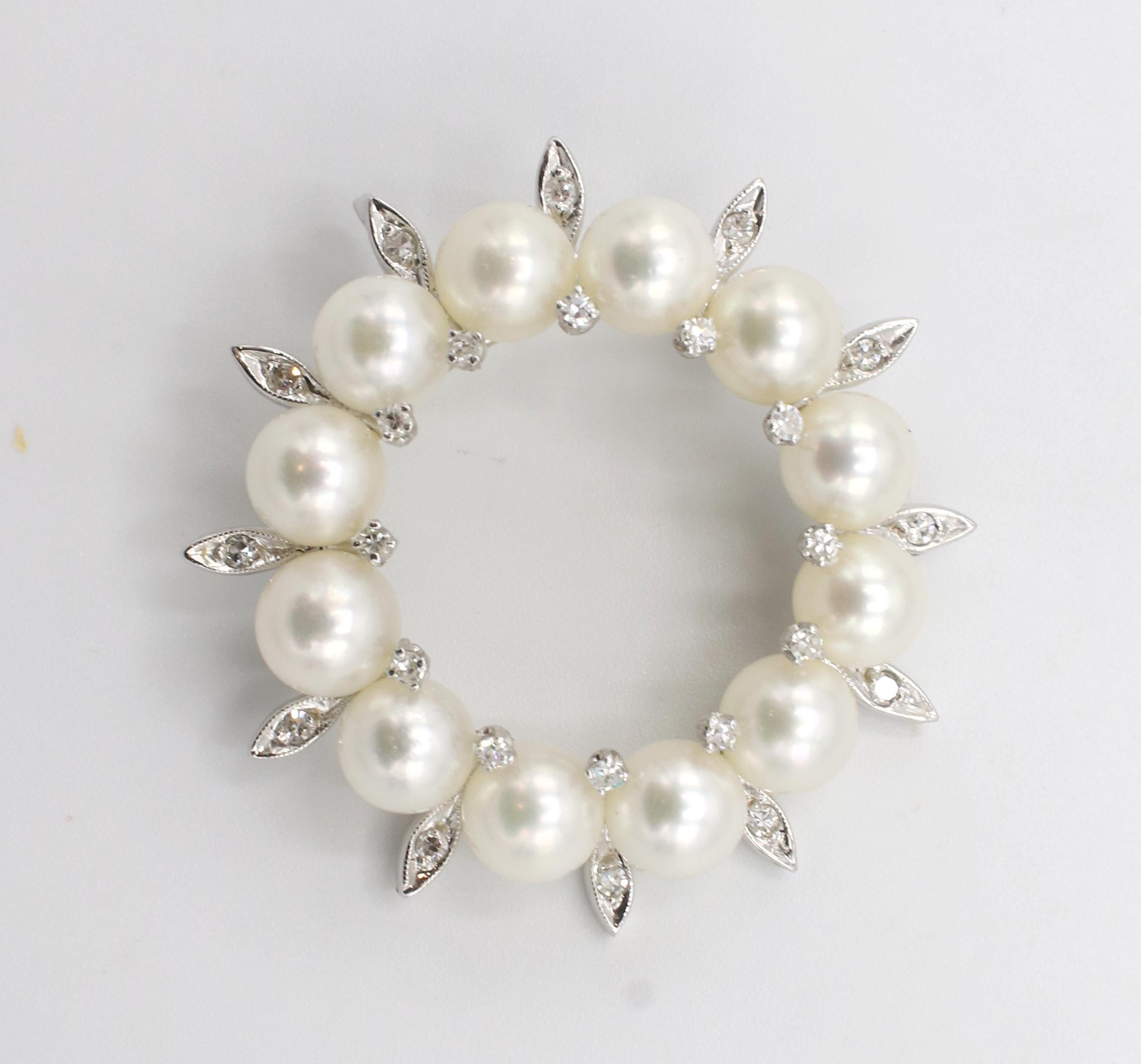  Pendentif couronne de perles et de diamants naturels en or blanc 14 carats Pour femmes 