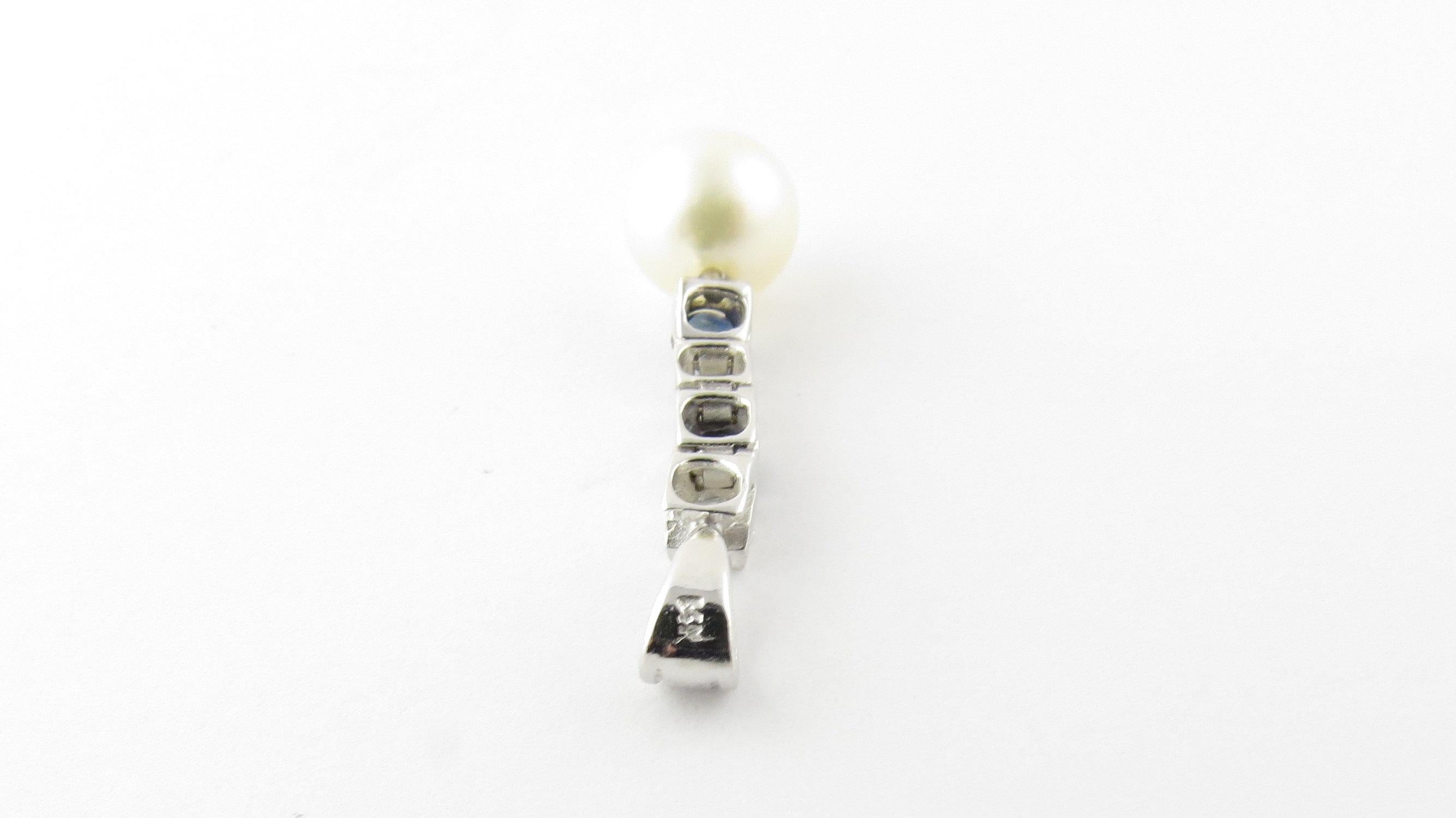 Women's 14 Karat White Gold Pearl, Sapphire and Diamond Pendant