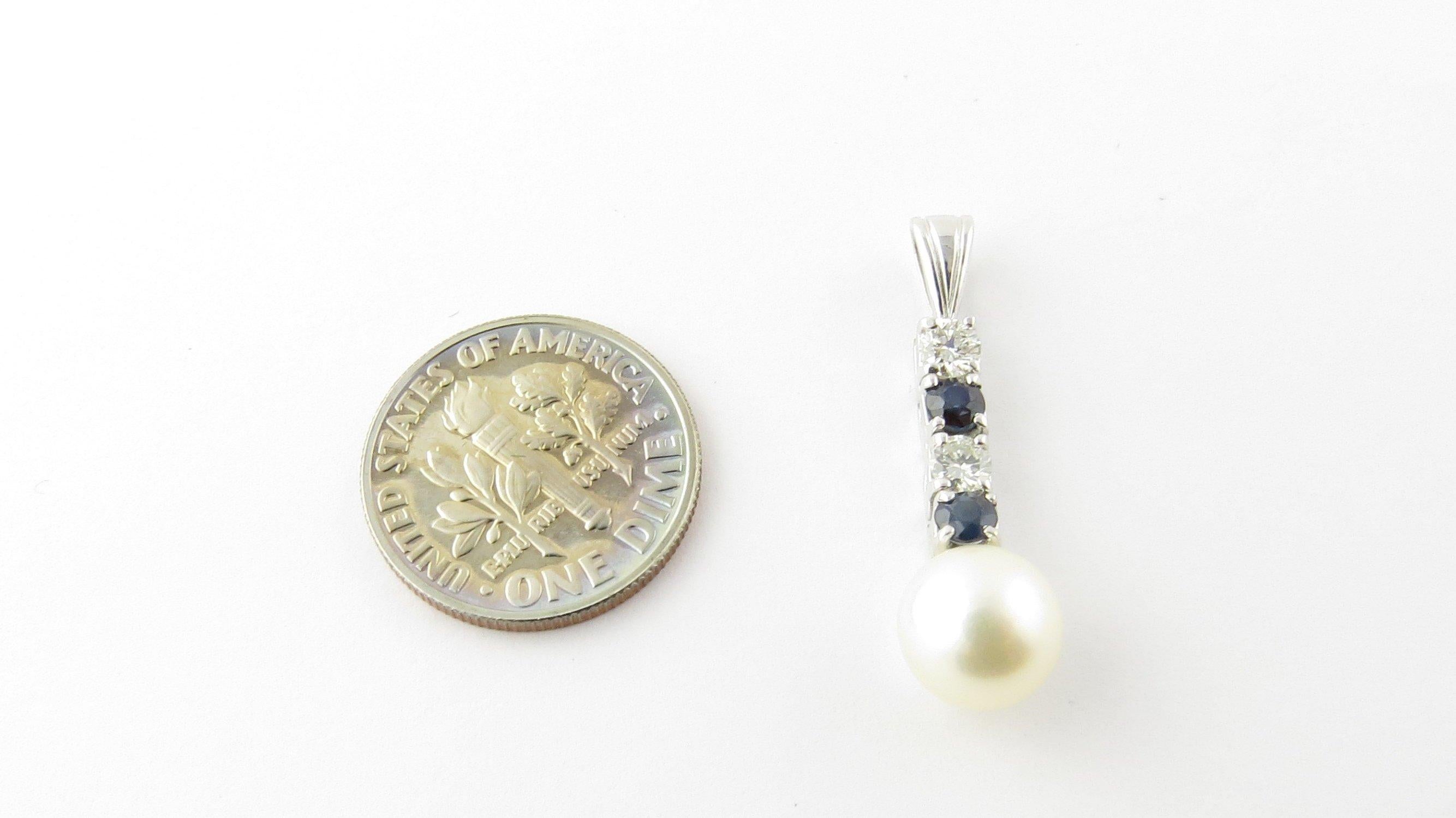 14 Karat White Gold Pearl, Sapphire and Diamond Pendant 5