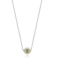 14 Karat White Gold Pearl Solitaire Necklace
