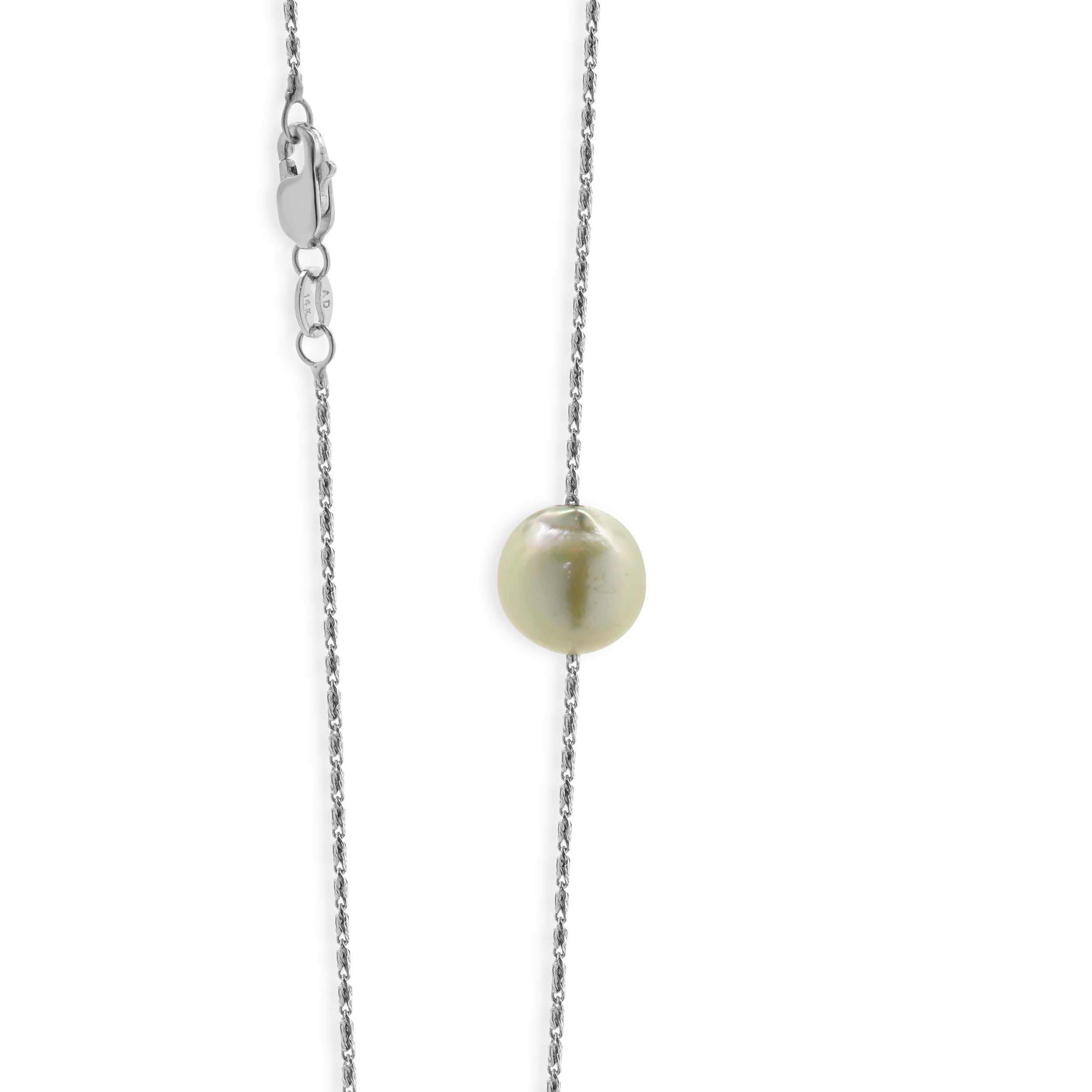 Taglio a sfera Collana con solitario di perle in oro bianco 14 carati in vendita