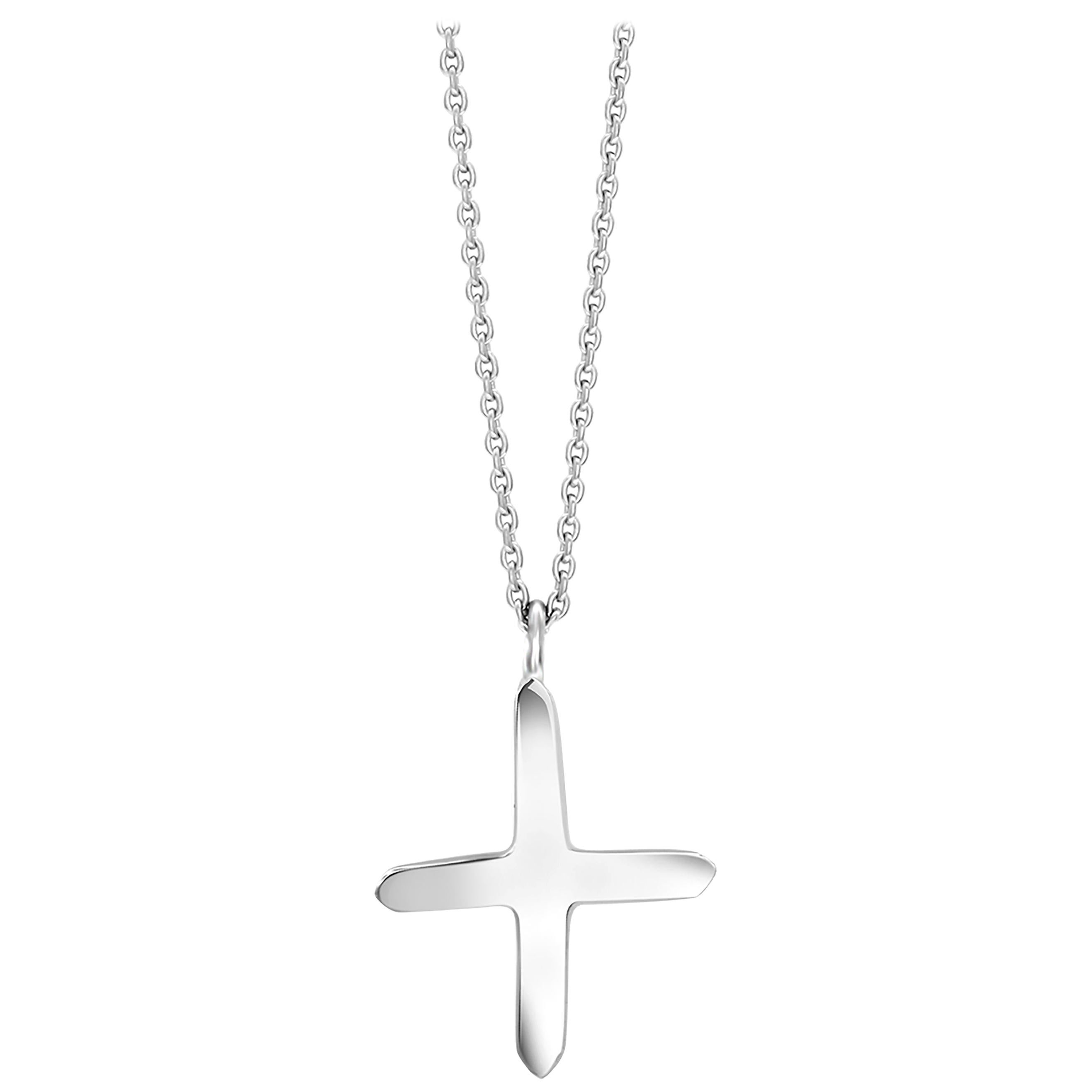 14 Karat White Gold Pendant Necklace with Cross Charm