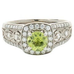 14 Karat White Gold Peridot and Diamond Ring