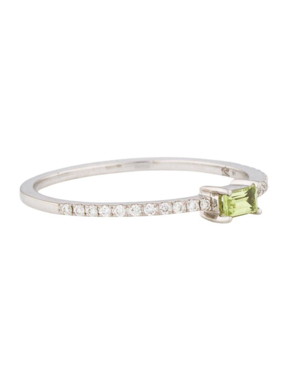 Baguette Cut 14 Karat White Gold Peridot Stackable Birthstone Ring Band, August For Sale