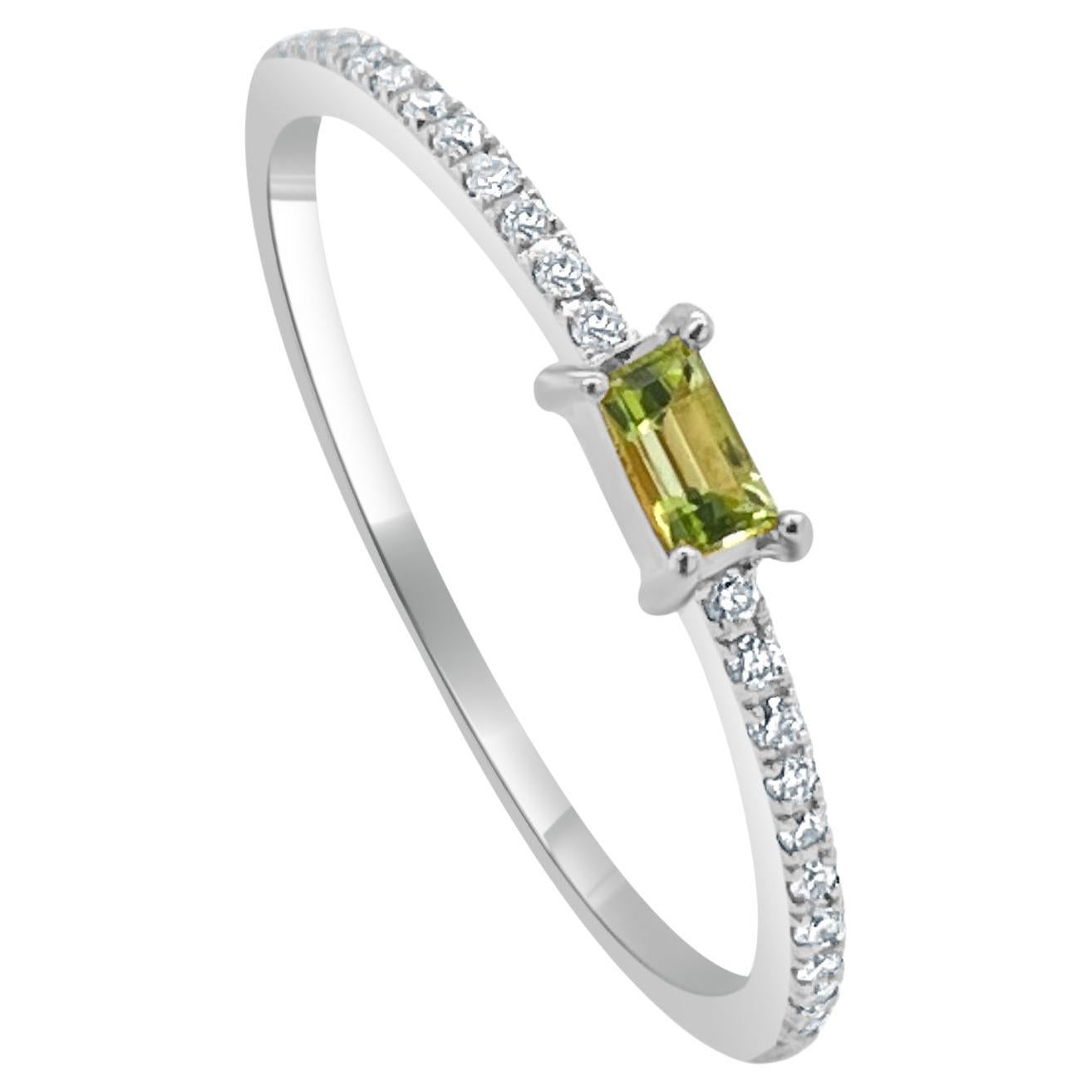 14 Karat White Gold Peridot Stackable Birthstone Ring Band, August For Sale