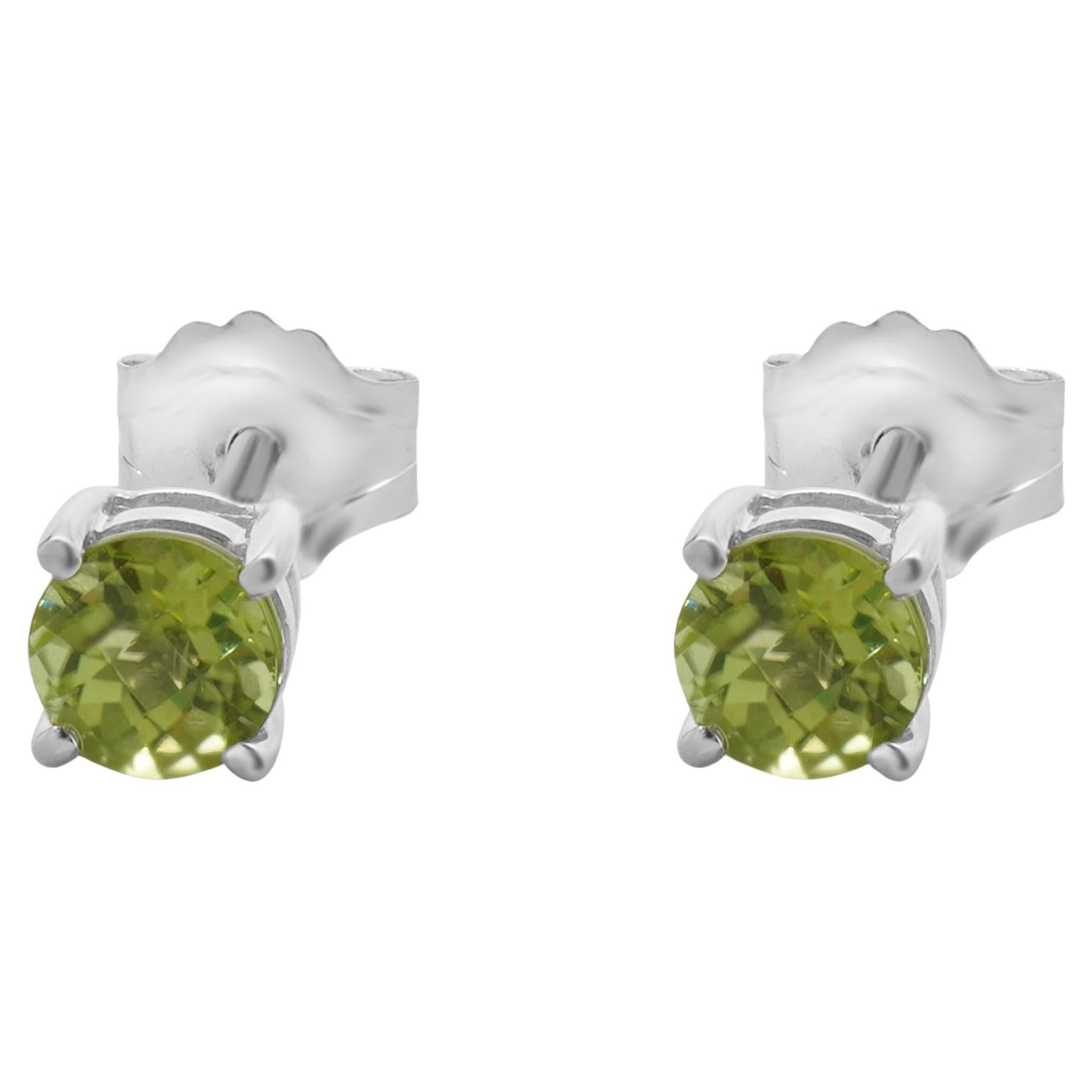 14 Karat White Gold Peridot Stud Earrings