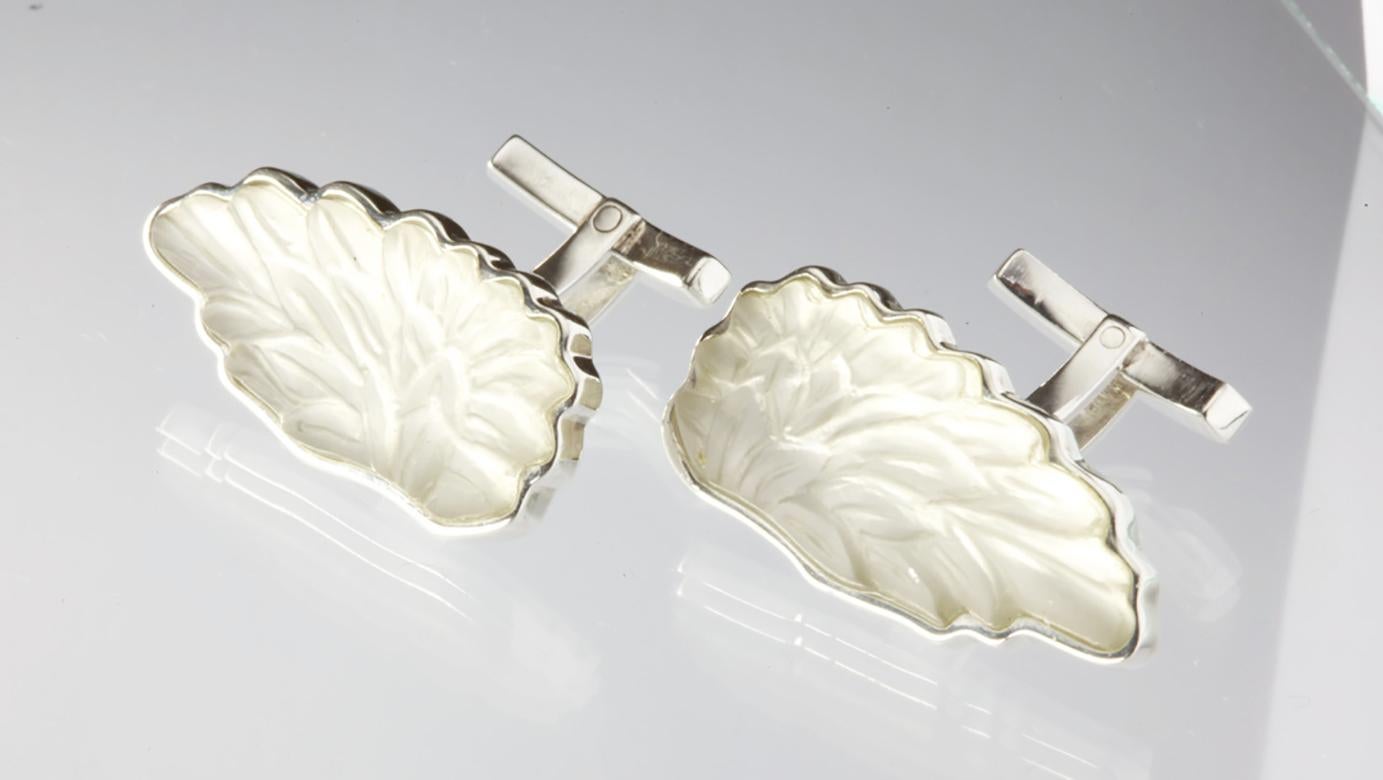 These artisan cufflinks, named Perseus, are made of 14 karat white gold with quartzes. This unique jewellery piece by the artist has been featured in Harper's Bazaar UA and was chosen by actress Anne Ratte-Polle for the 64th Berlinale film