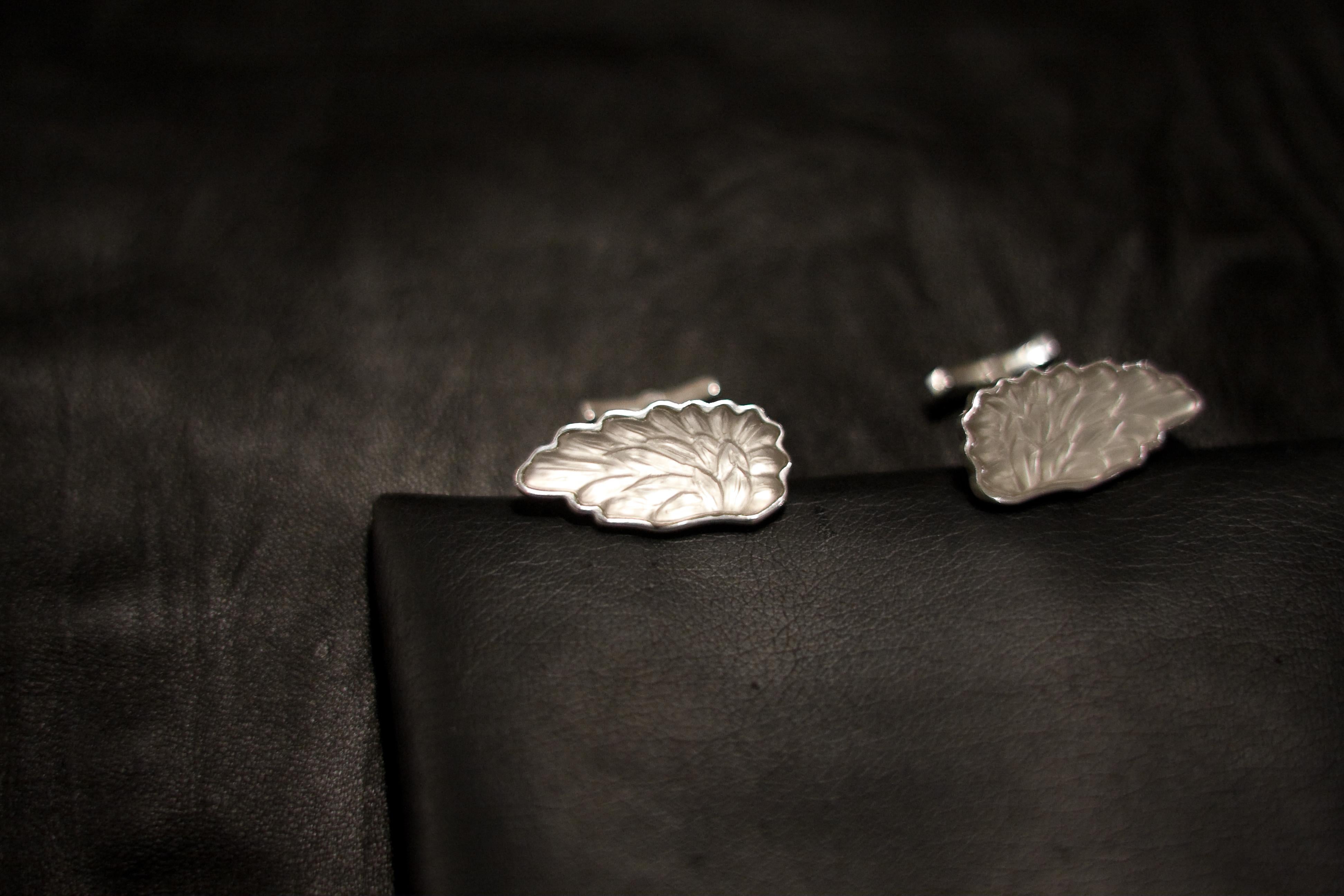 Women's or Men's White Gold Bird Wings Cufflinks by the Artist with Quartzes For Sale