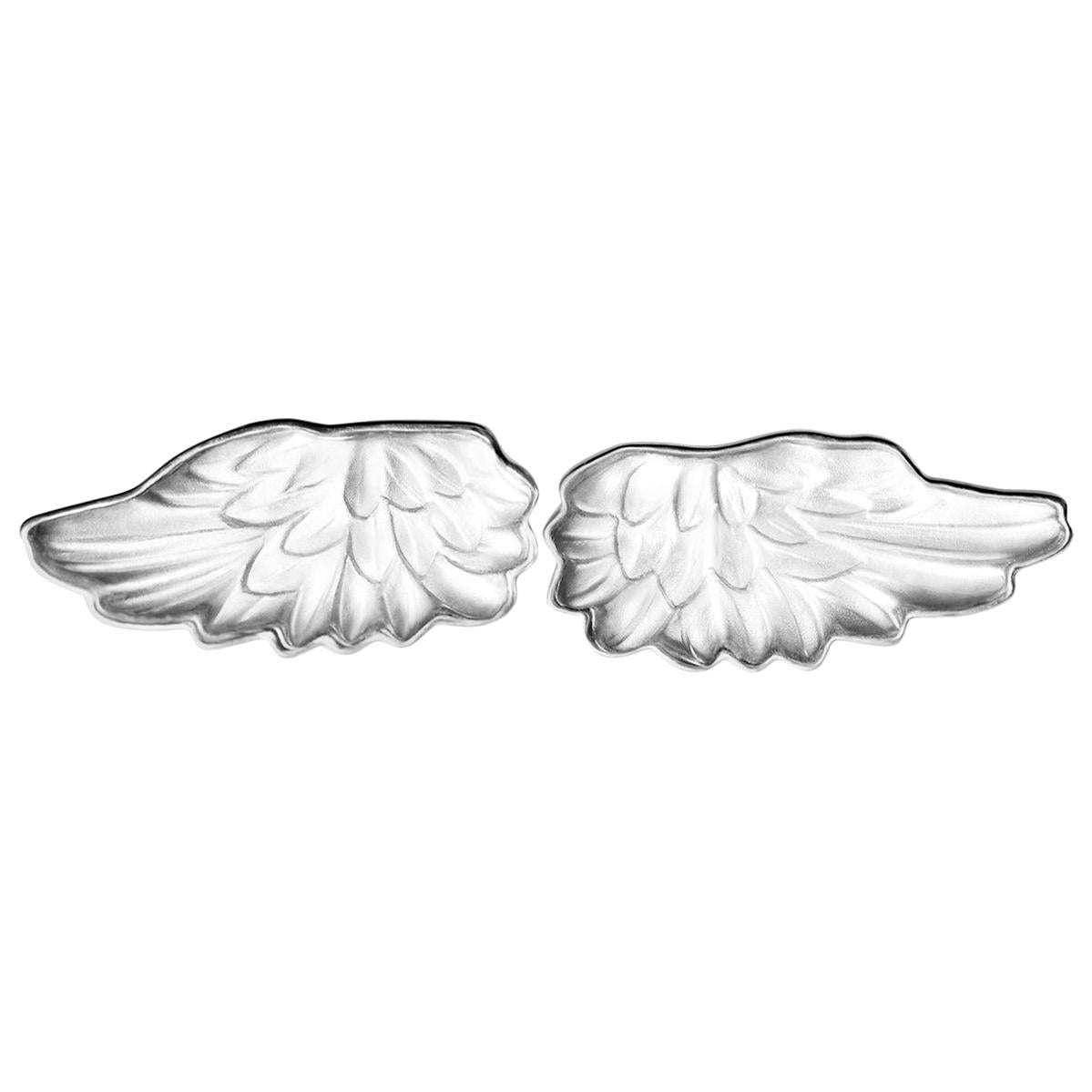 Boutons de manchette en or blanc à ailes d'oiseau par l'artiste avec quartzes