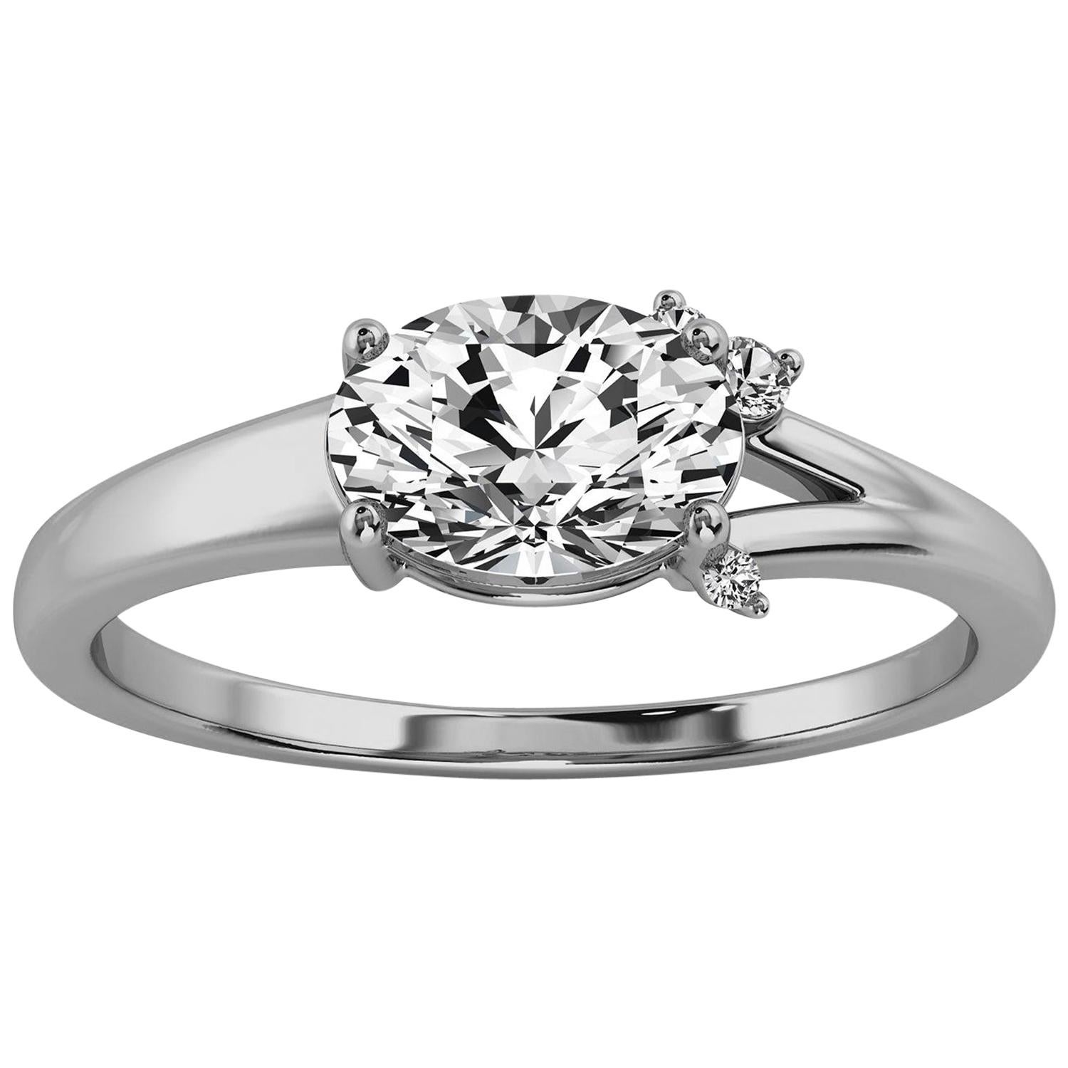 14 Karat White Gold Petite Earthy Organic Design Diamond Ring Center, 3/4 Carat For Sale