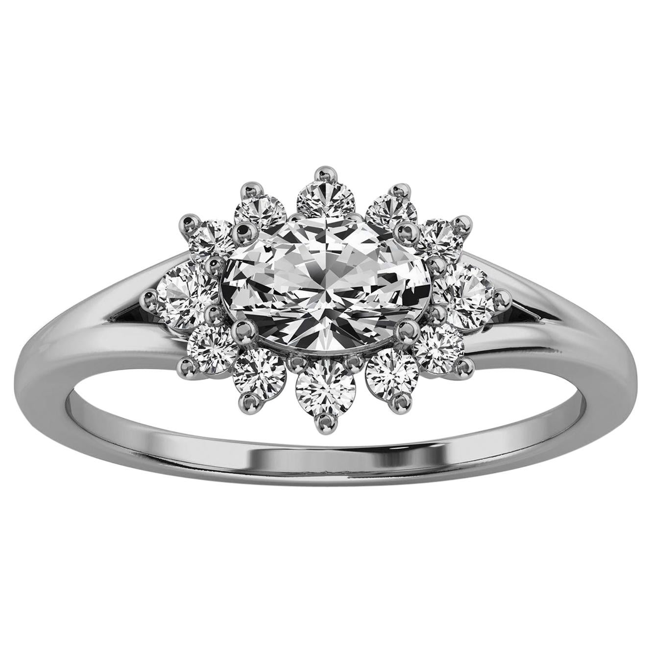 14 Karat White Gold Petite Organic Design Cushion Diamond Ring Center-1/2 Carat