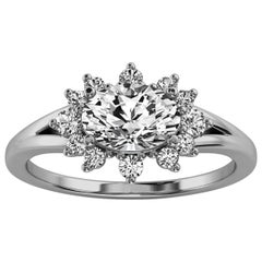 14 Karat White Gold Petite Organic Design Cushion Diamond Ring Center, 3/4 Carat