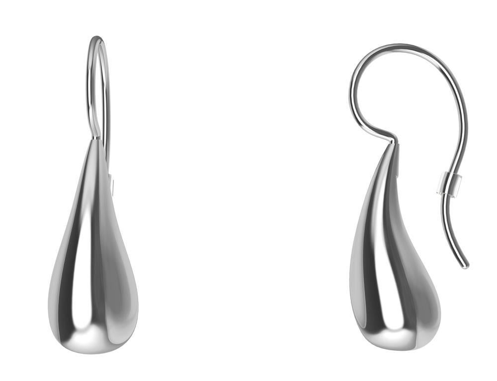 Contemporary 14 Karat White Gold Petite Teardrop Drop Earrings For Sale