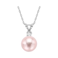 14 Karat White Gold Pink Freshwater Pearl and 5pt TDW Diamond Pendant Necklace