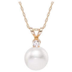 14 Karat White Gold Pink Freshwater Pearl and 5pt TDW Diamond Pendant Necklace