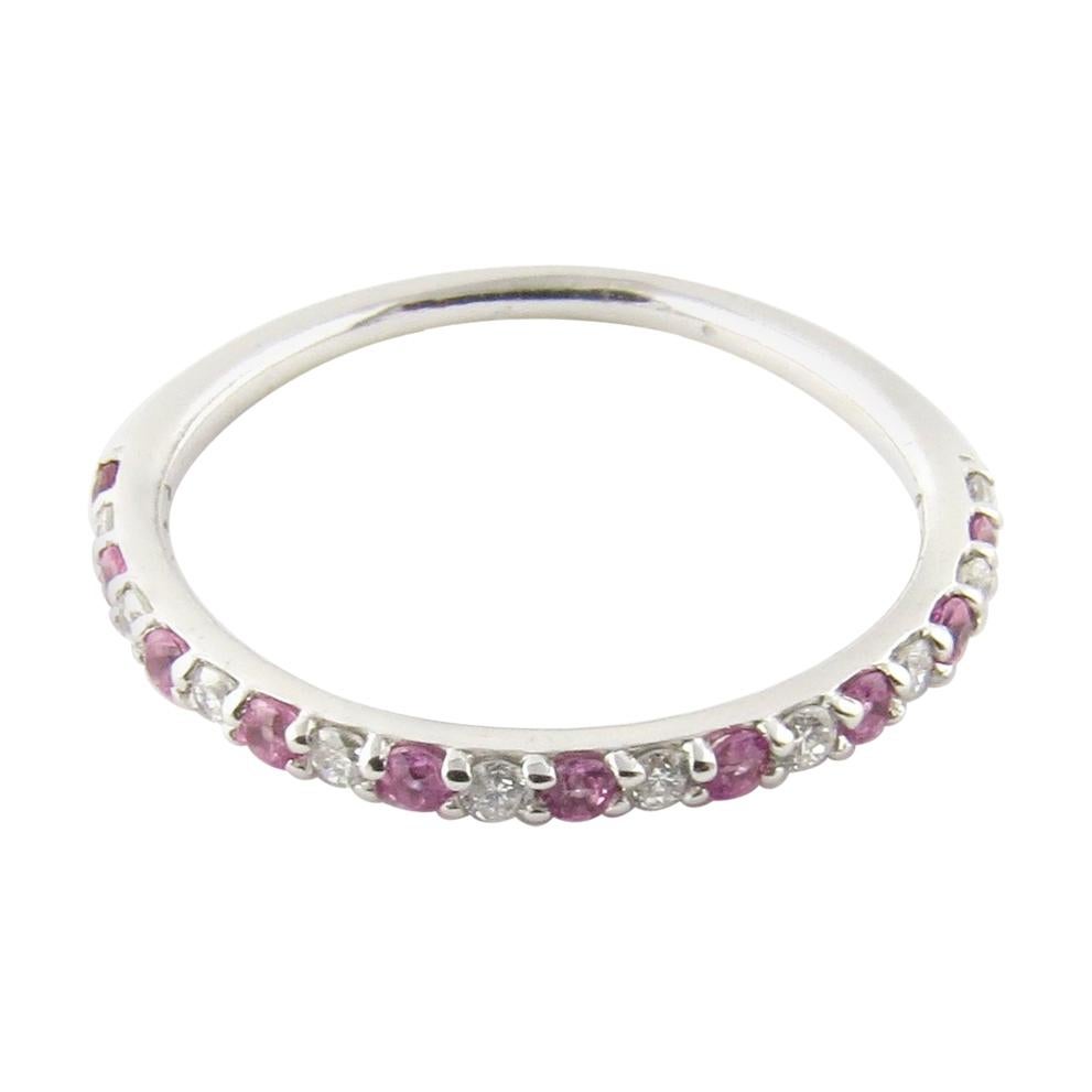 14 Karat White Gold Pink Gemstone and Diamond Ring