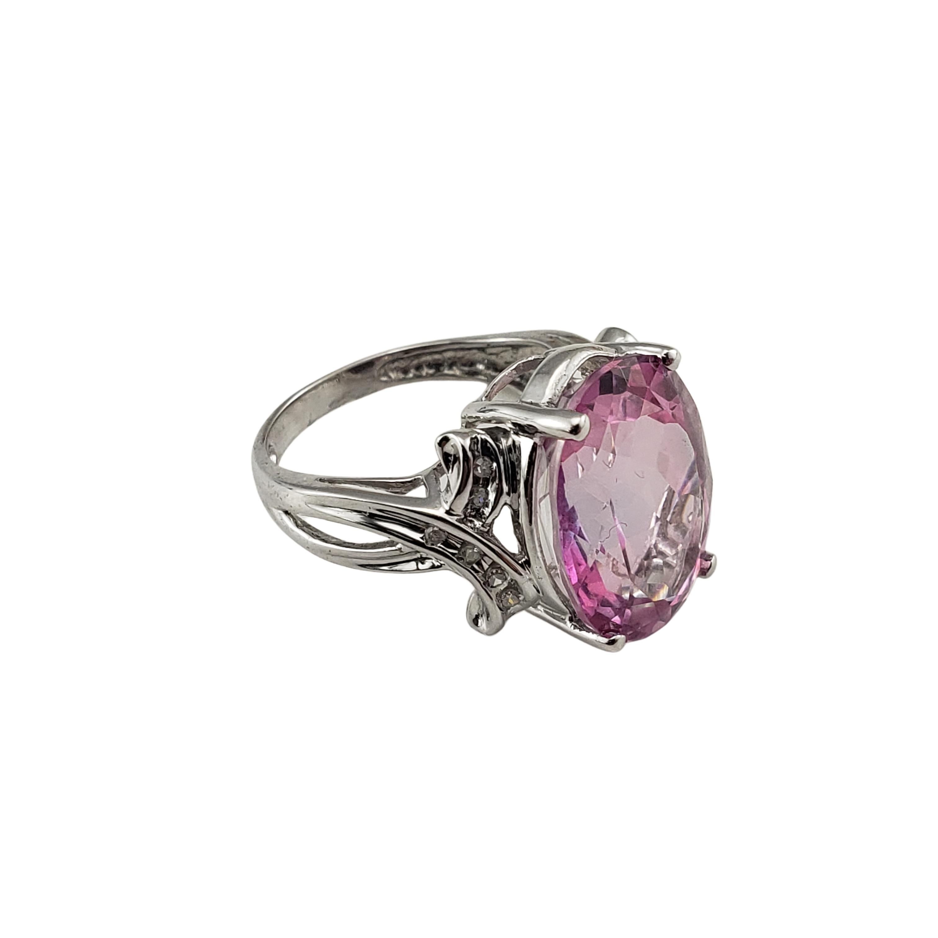 Single Cut 14 Karat White Gold Pink Glass and Diamond Ring For Sale
