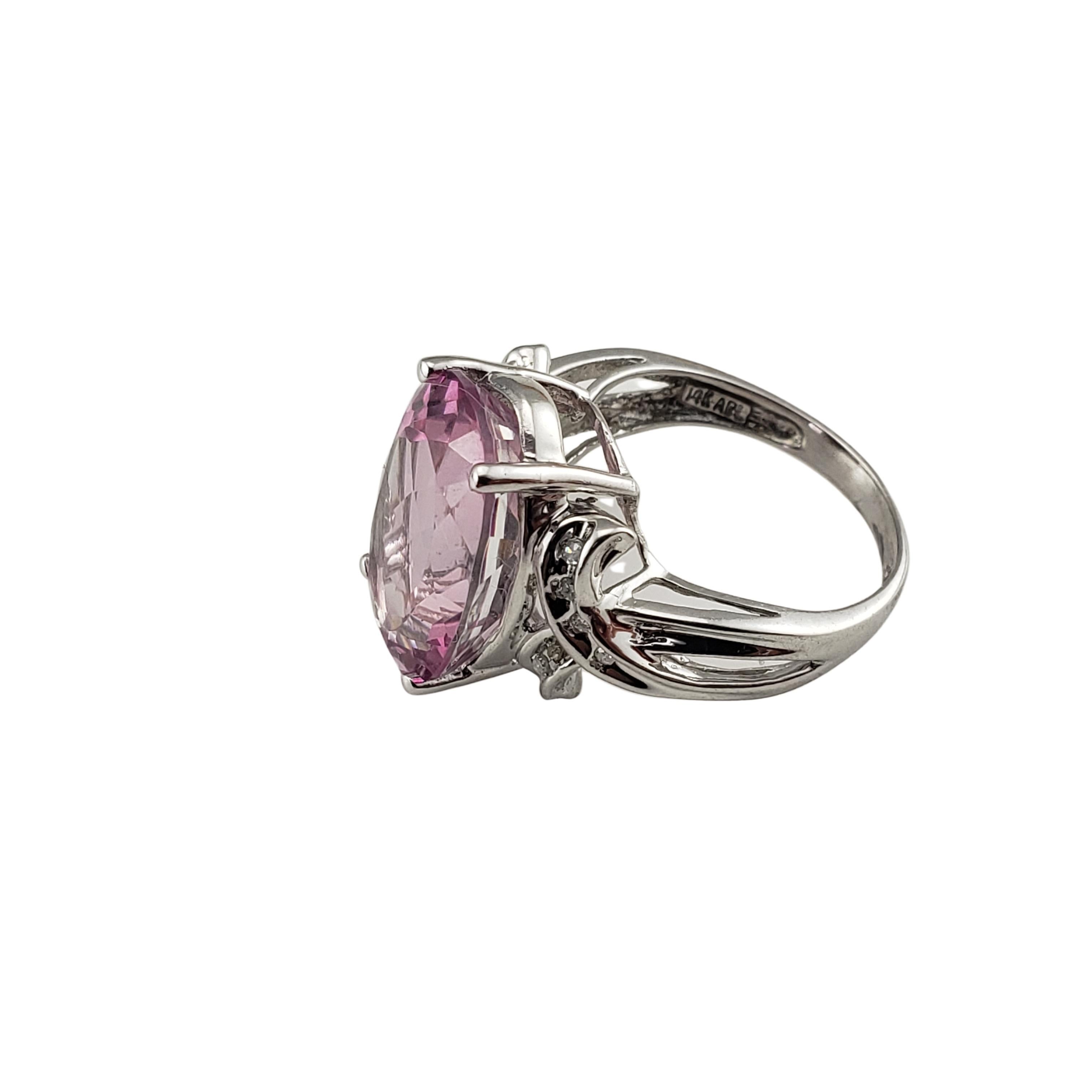 14 Karat White Gold Pink Glass and Diamond Ring In Good Condition For Sale In Washington Depot, CT