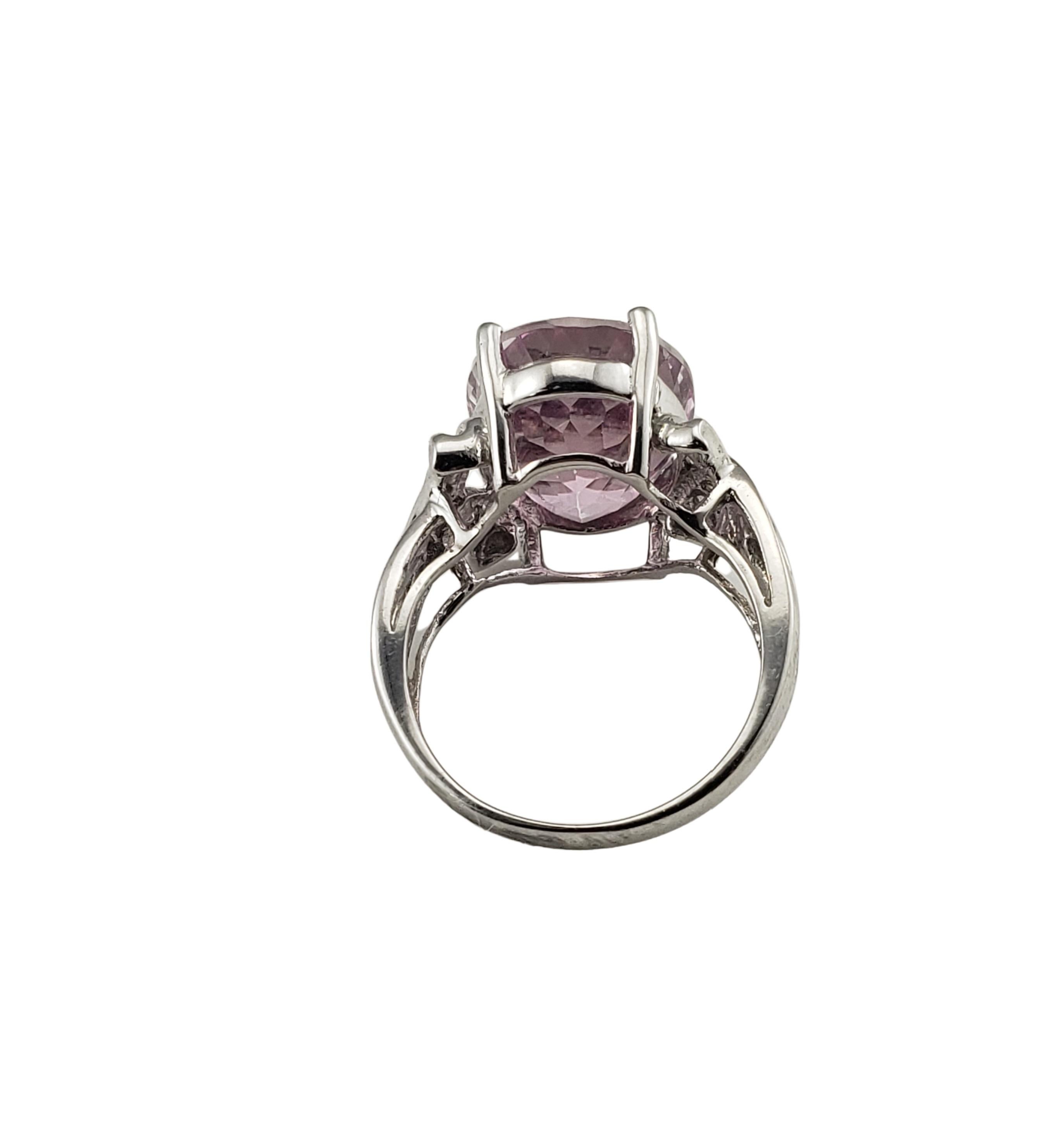 14 Karat White Gold Pink Glass and Diamond Ring For Sale 1
