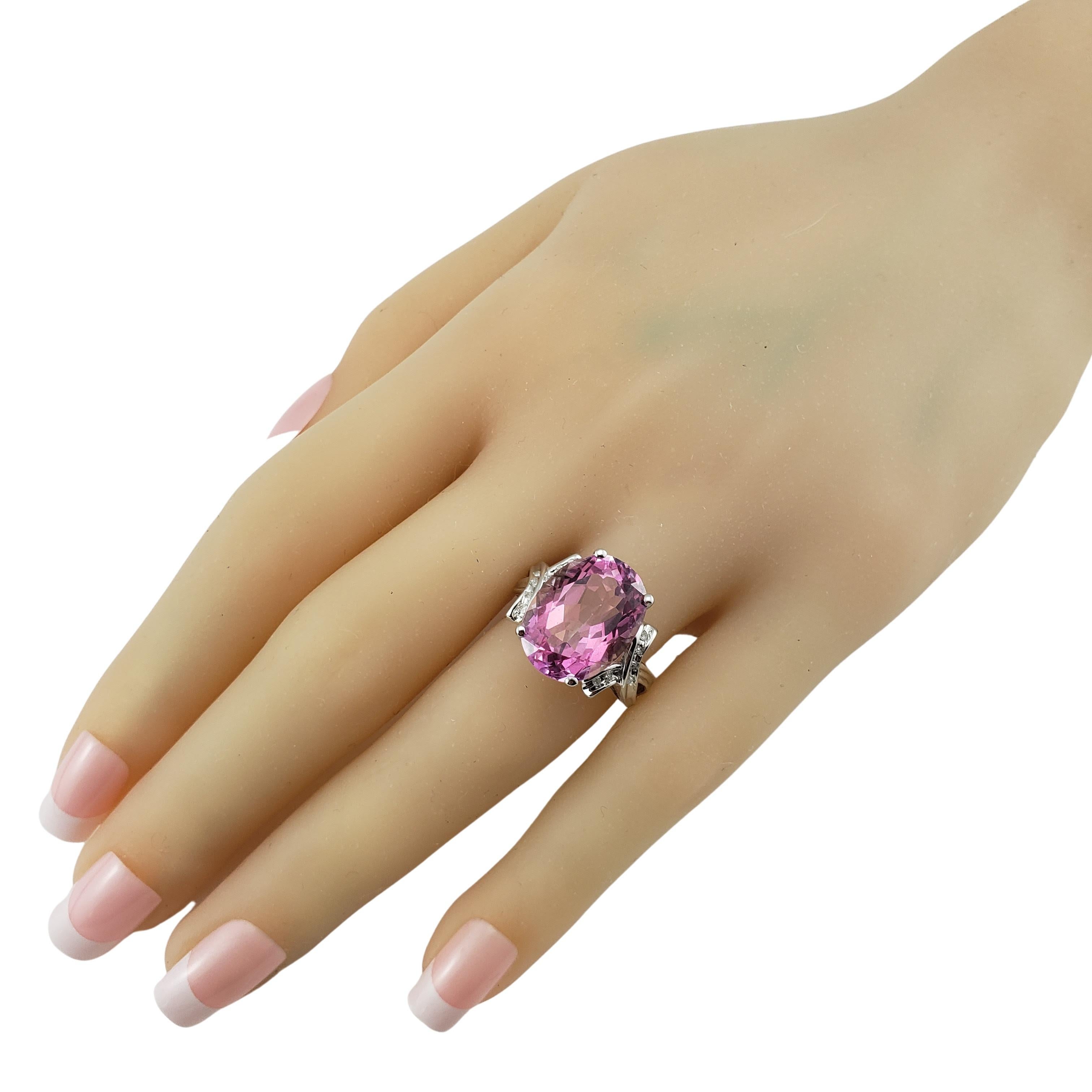 14 Karat White Gold Pink Glass and Diamond Ring For Sale 2