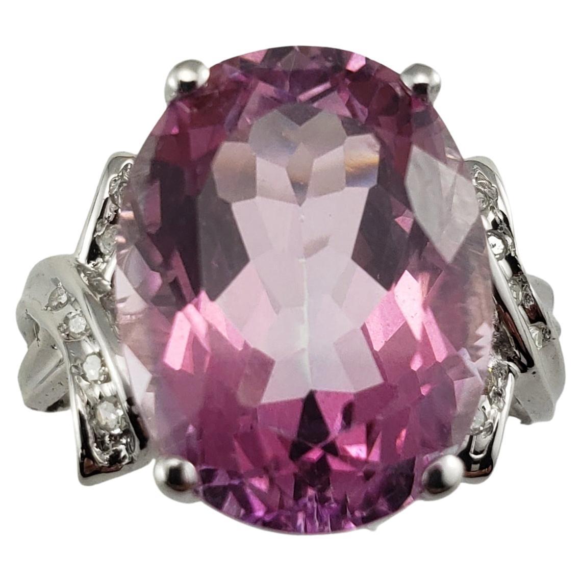 14 Karat White Gold Pink Glass and Diamond Ring For Sale