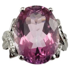 14 Karat White Gold Pink Glass and Diamond Ring
